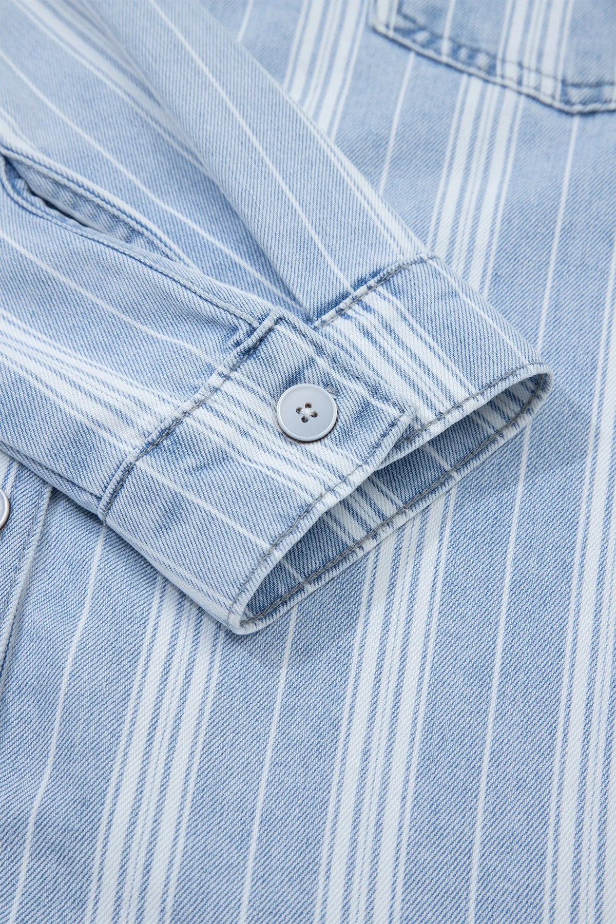 Sky Blue Stripe Boyfriend Chest Pocket Classic Denim Shacket