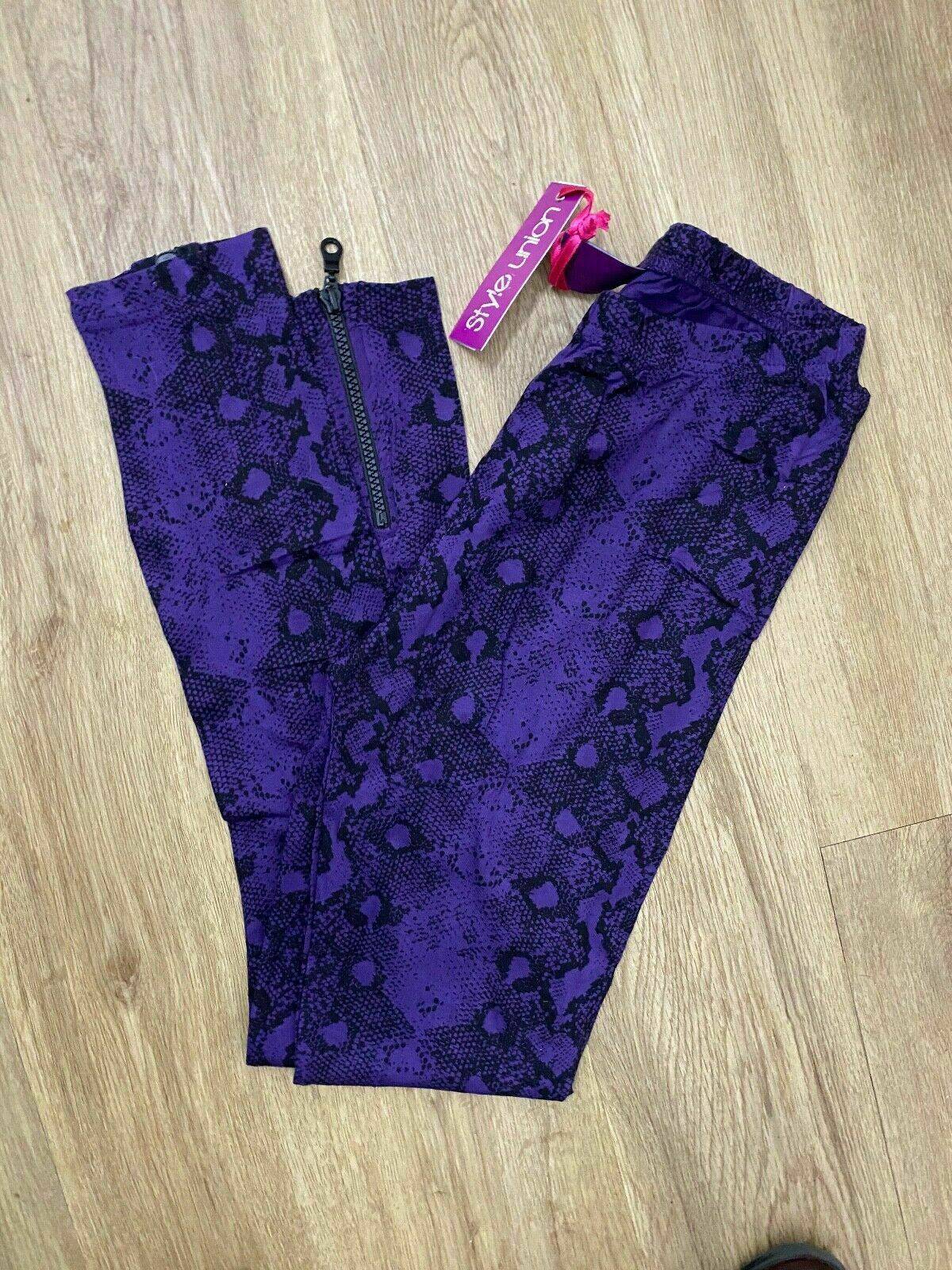 Fashion Union Purple Snake Print Legging Size 12 (8 - 12) Zip Hem Detail - BB Fashion Outlet