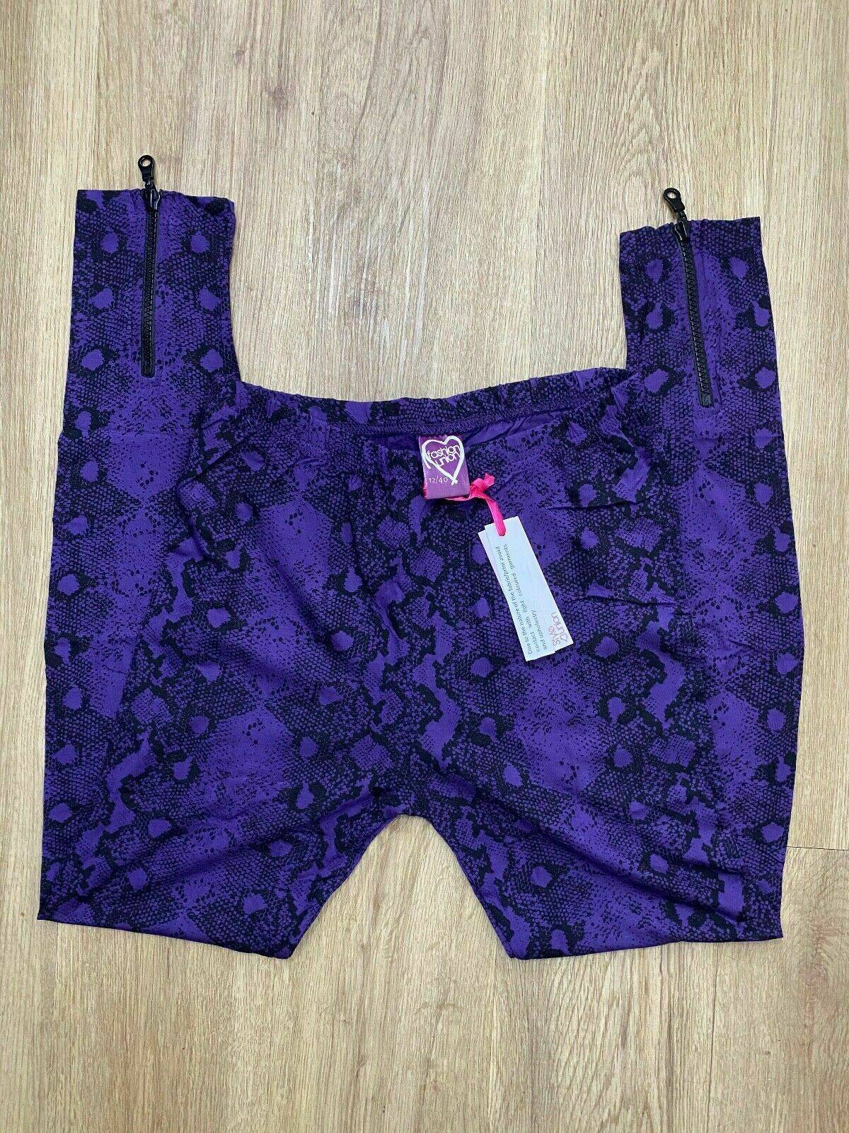 Fashion Union Purple Snake Print Legging Size 12 (8 - 12) Zip Hem Detail - BB Fashion Outlet