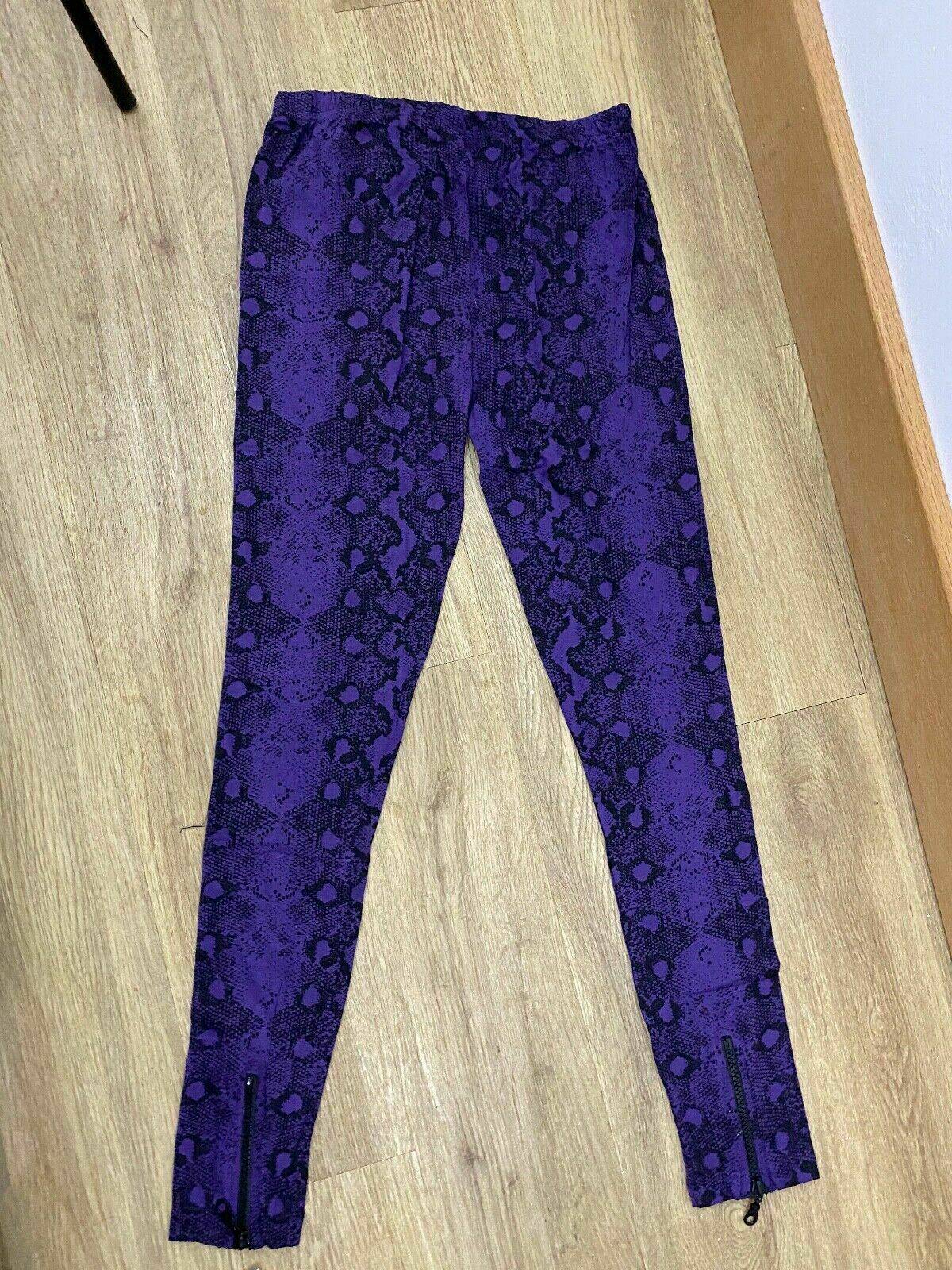 Fashion Union Purple Snake Print Legging Size 12 (8 - 12) Zip Hem Detail - BB Fashion Outlet