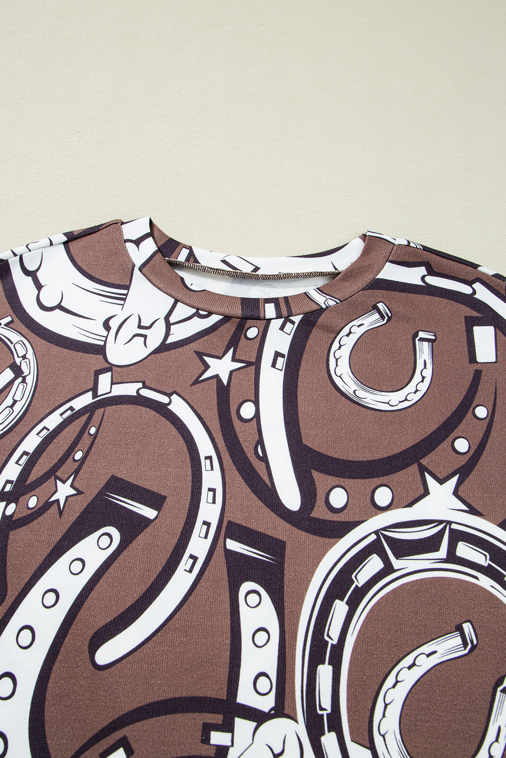 Brown Lucky Horseshoes Graphic Dolman T-shirt eAura