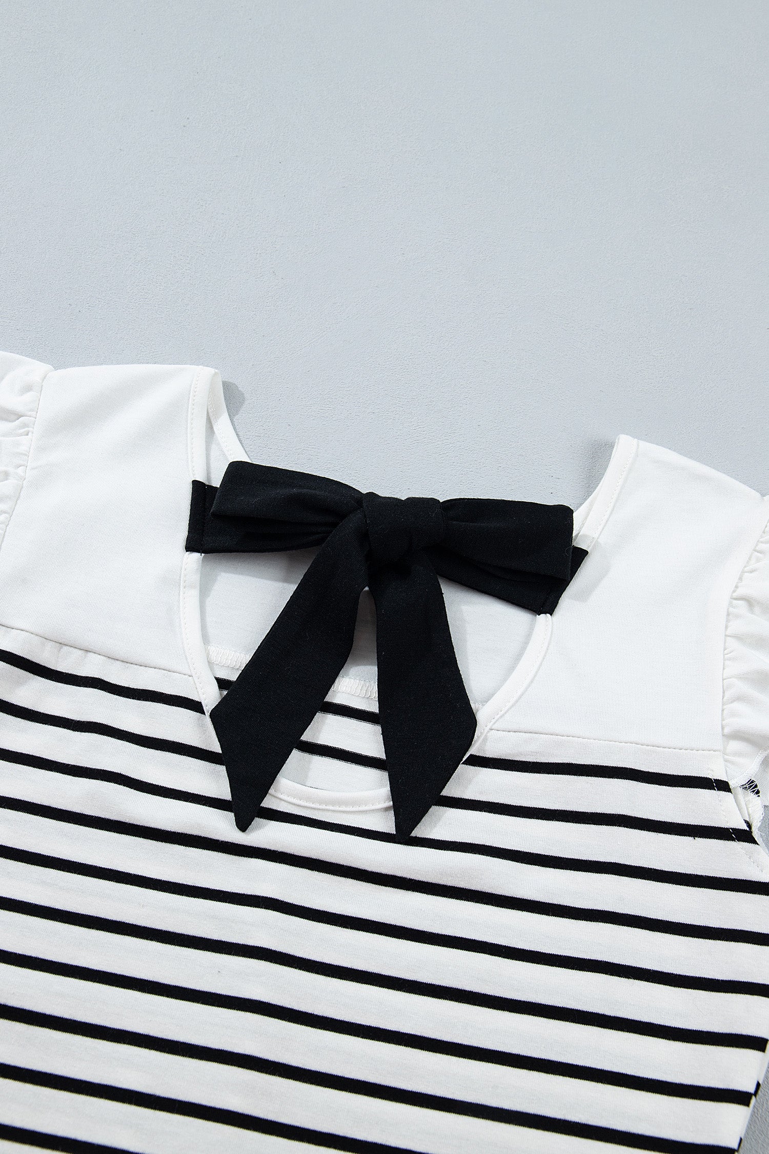 White Stripe Contrast Knot Back Ruffle Tank Top