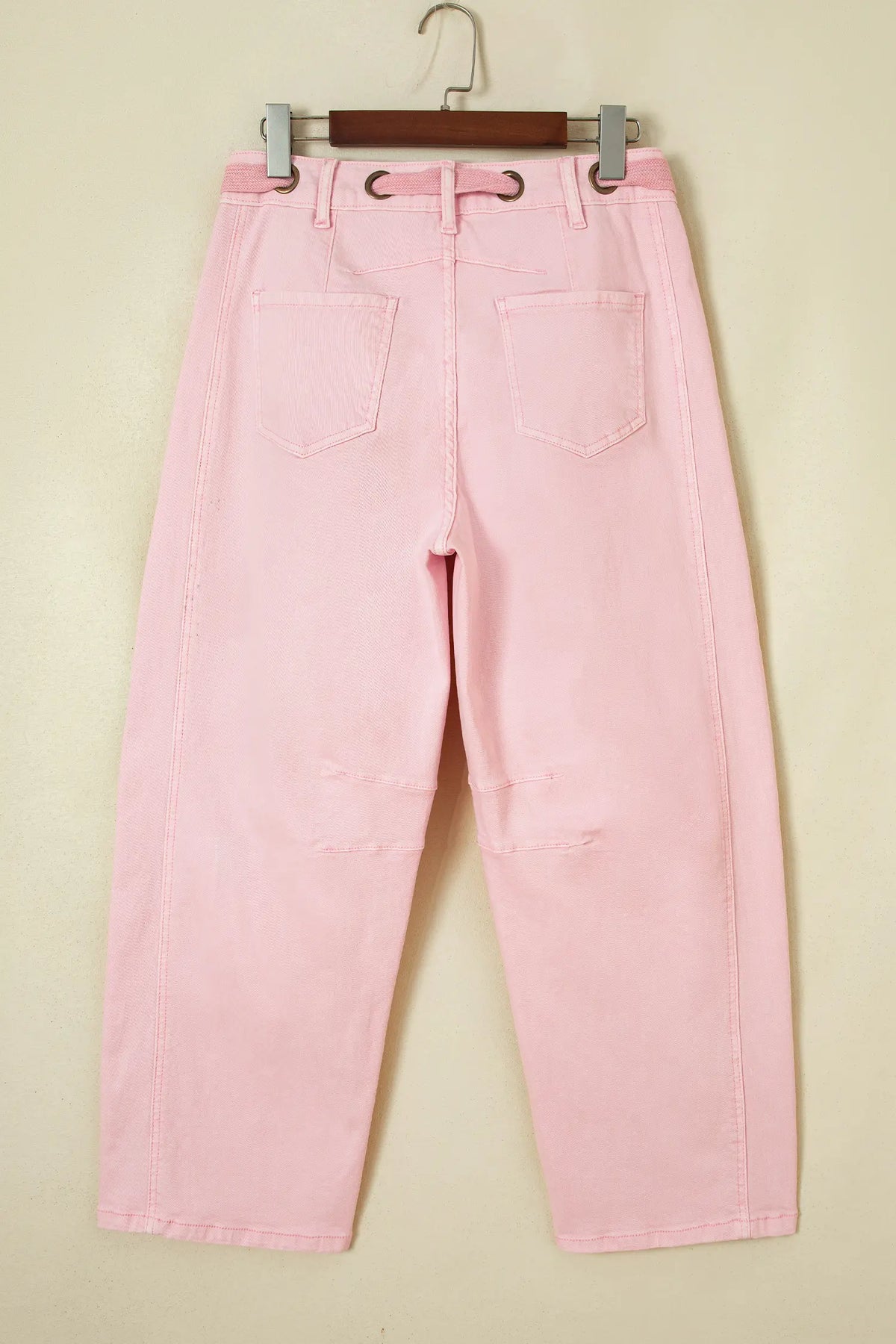 Solid Colour Grommet Detail Knot Waist Barrel Jeans – Yellow