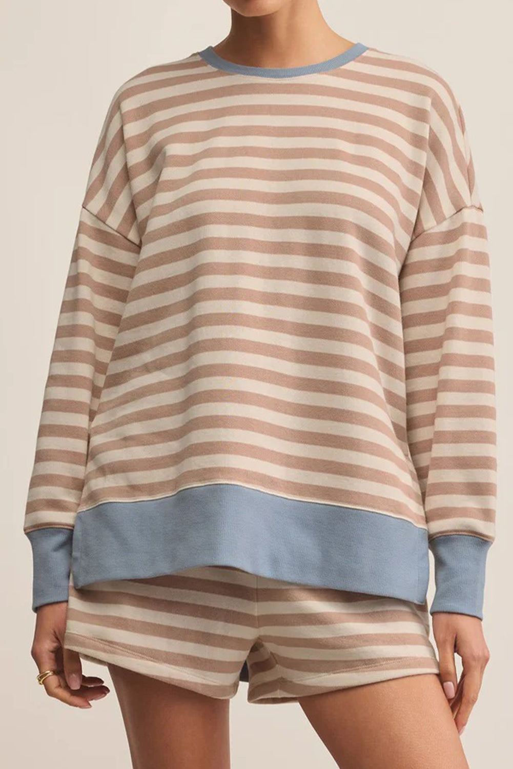 Stripe Oversized Pullover Co-ord Shorts Set - eAura