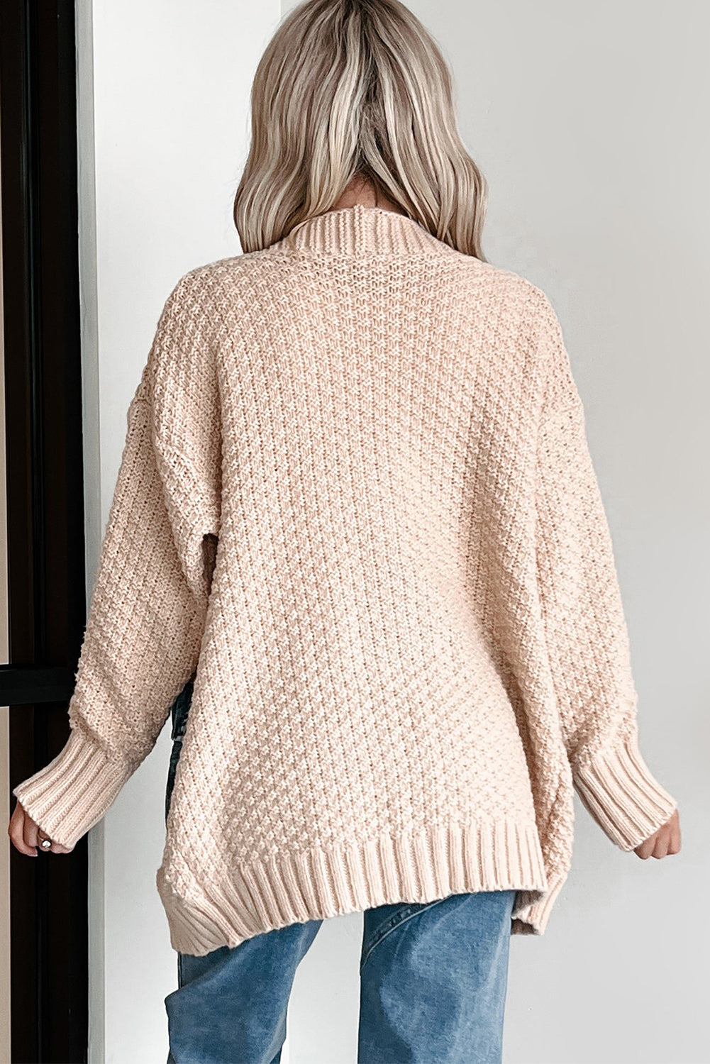 Open Front Knit Cardigan With Denim Pockets - eAura