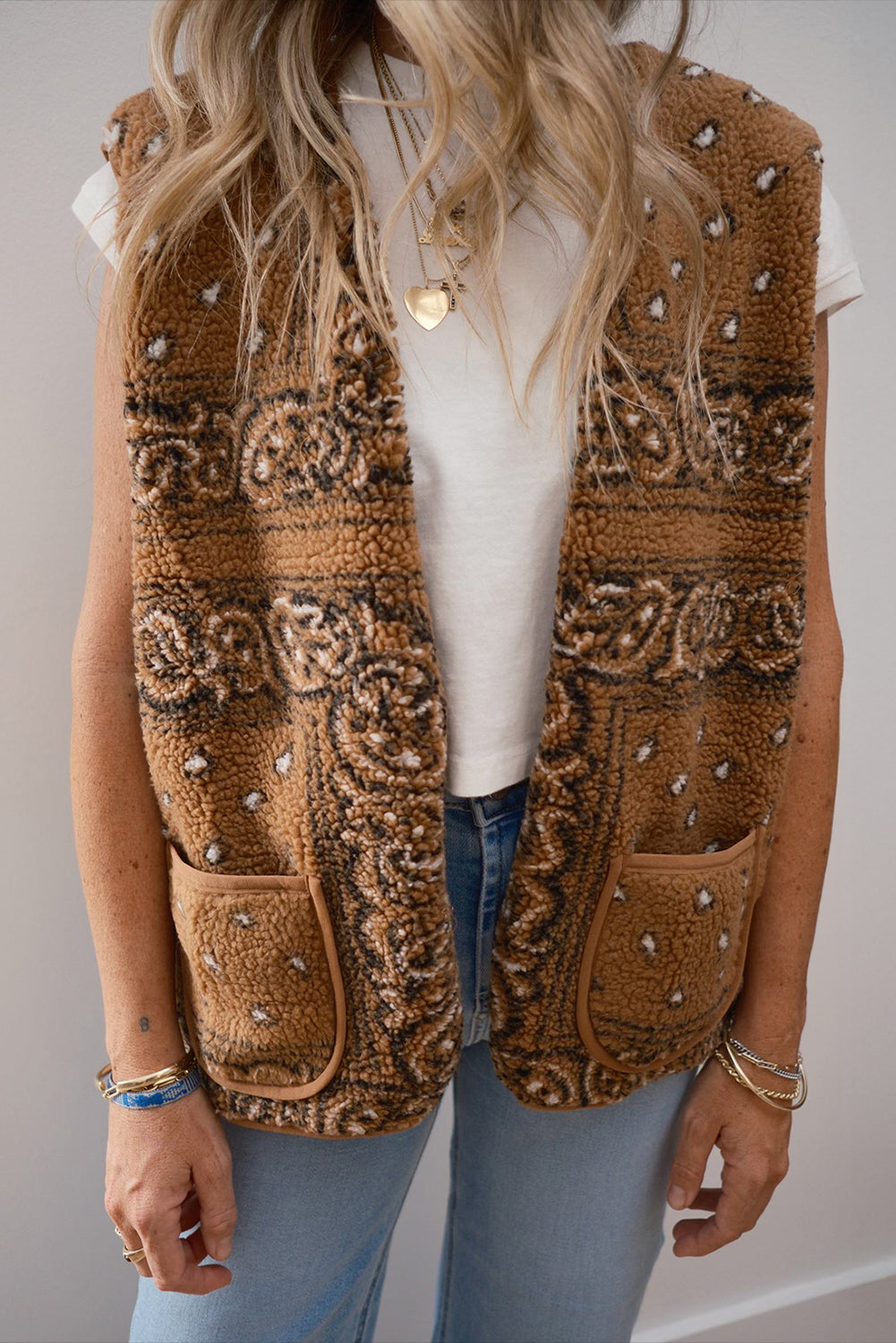 Print Pocketed Western Fashion Vest - eAura