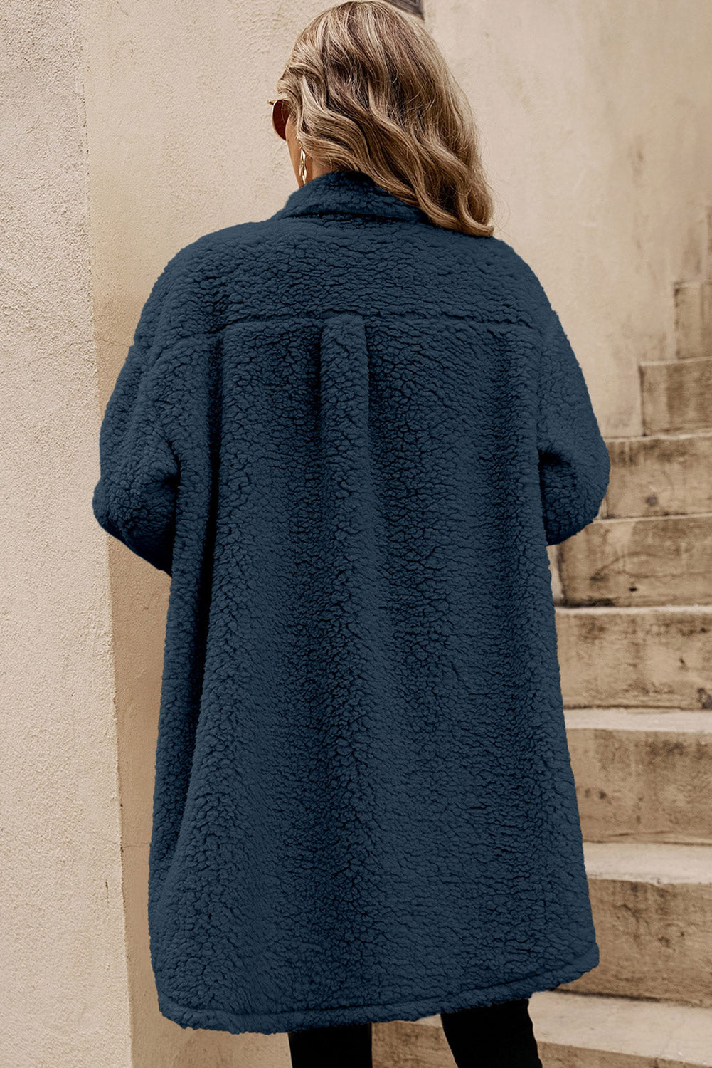 Blue Contrast Flap Pocket Single Breasted Teddy Coat Dear-Lover Dropshipping