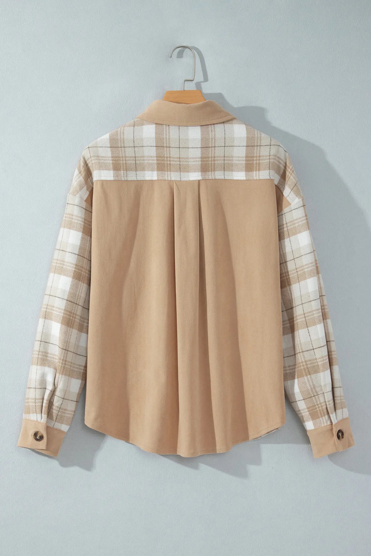 Plaid Colourblock Shirt Collar Shift Shacket – Light French Beige