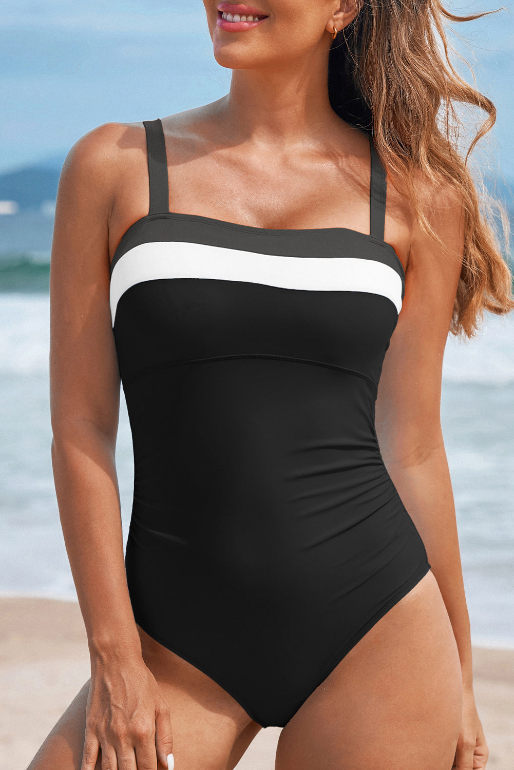 Colour Block Square Neck Tummy Control One-Piece Swimsuit