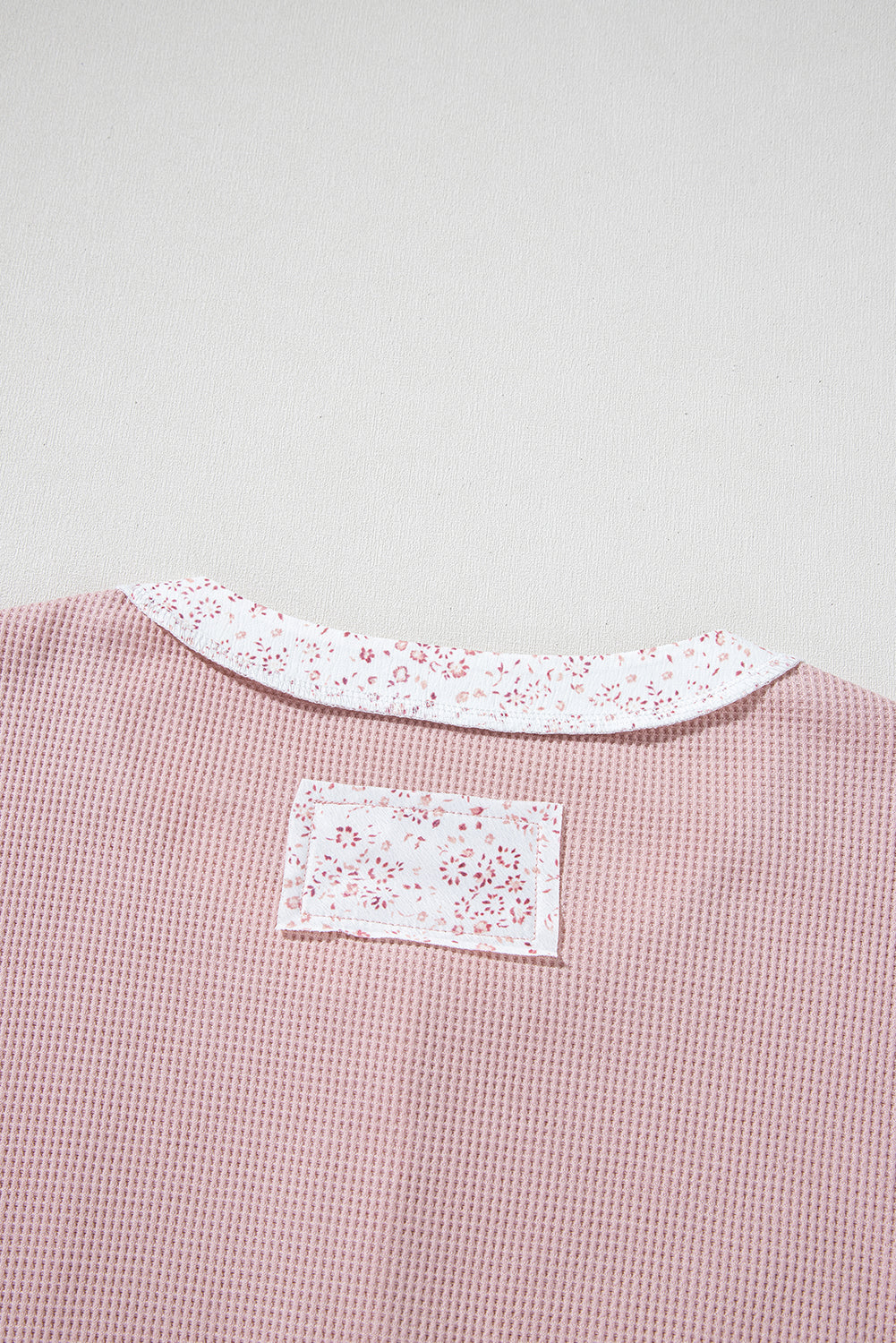 Pink Waffle Floral Patchwork Exposed Seam Detail Short Sleeve Top eAura