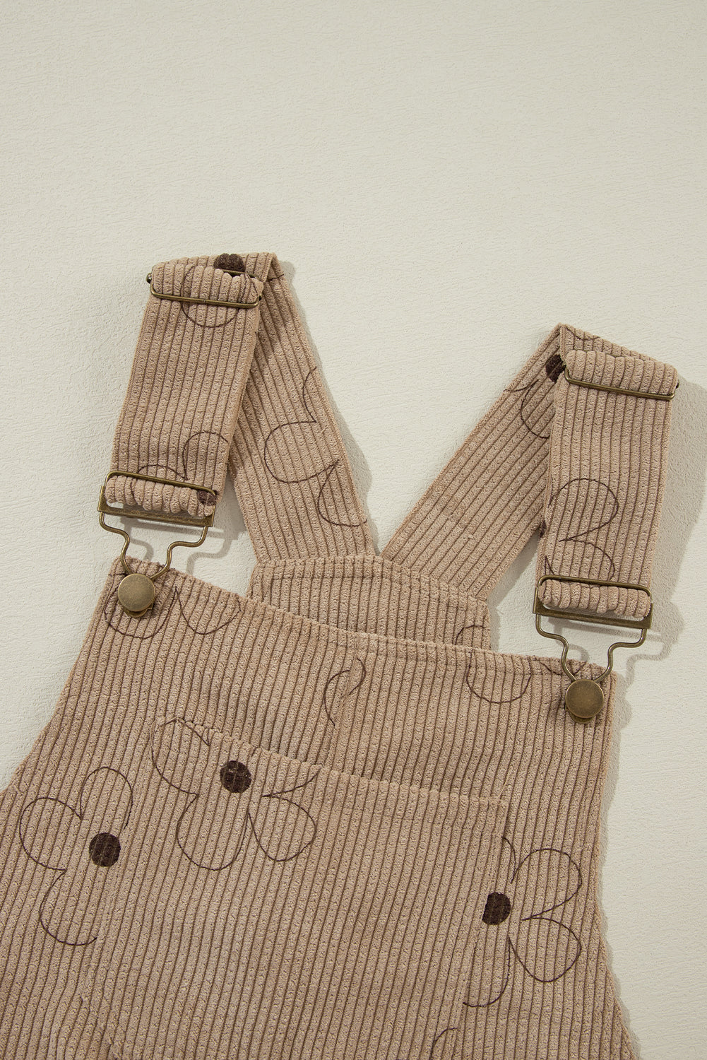 Khaki Flower Print Corduroy Overalls eAura