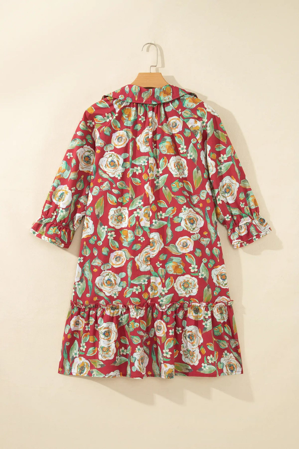 Floral Print Half Sleeve Short Shift Dress – Red