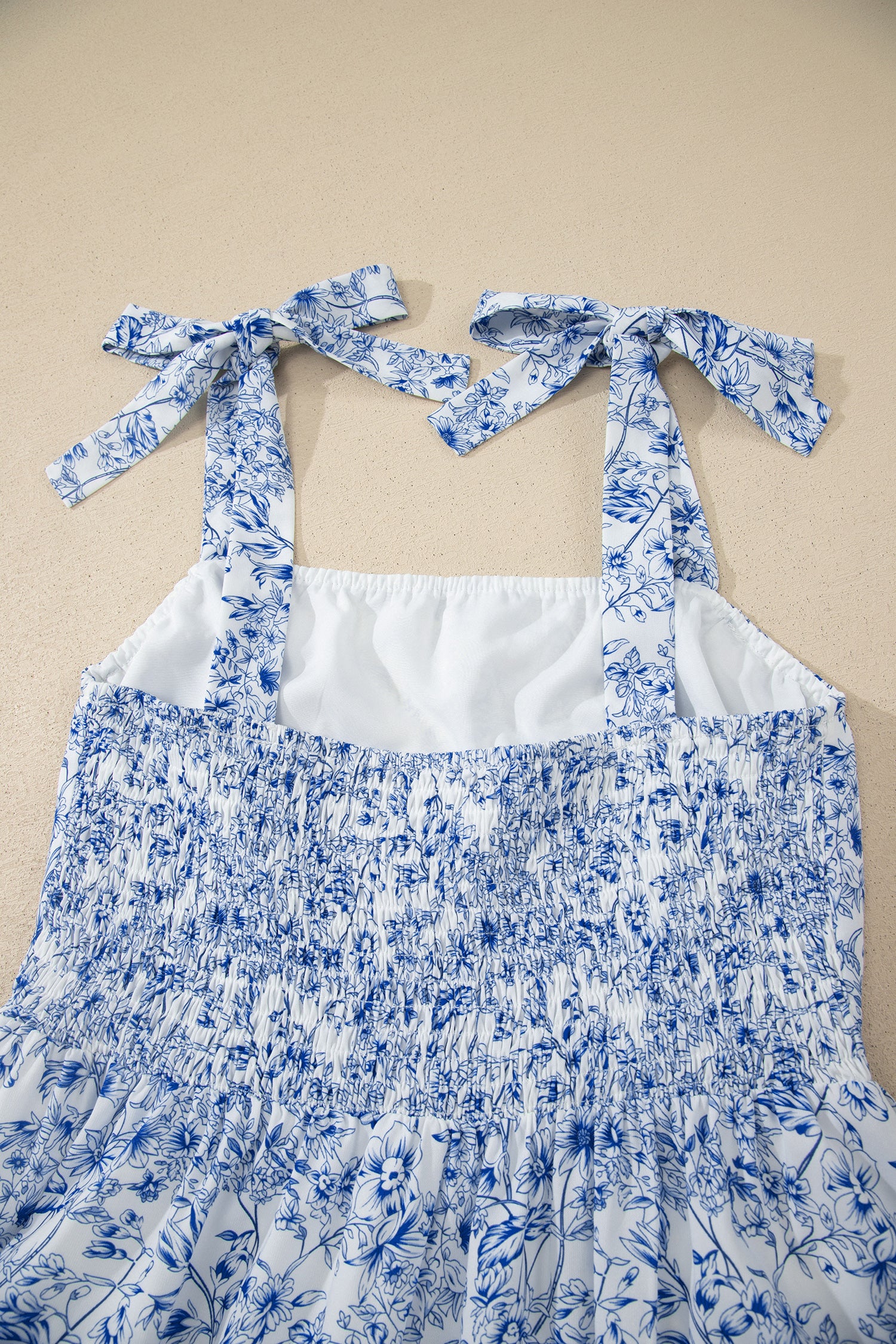 Sky Blue Floral Print Knot Strap Maxi Dress