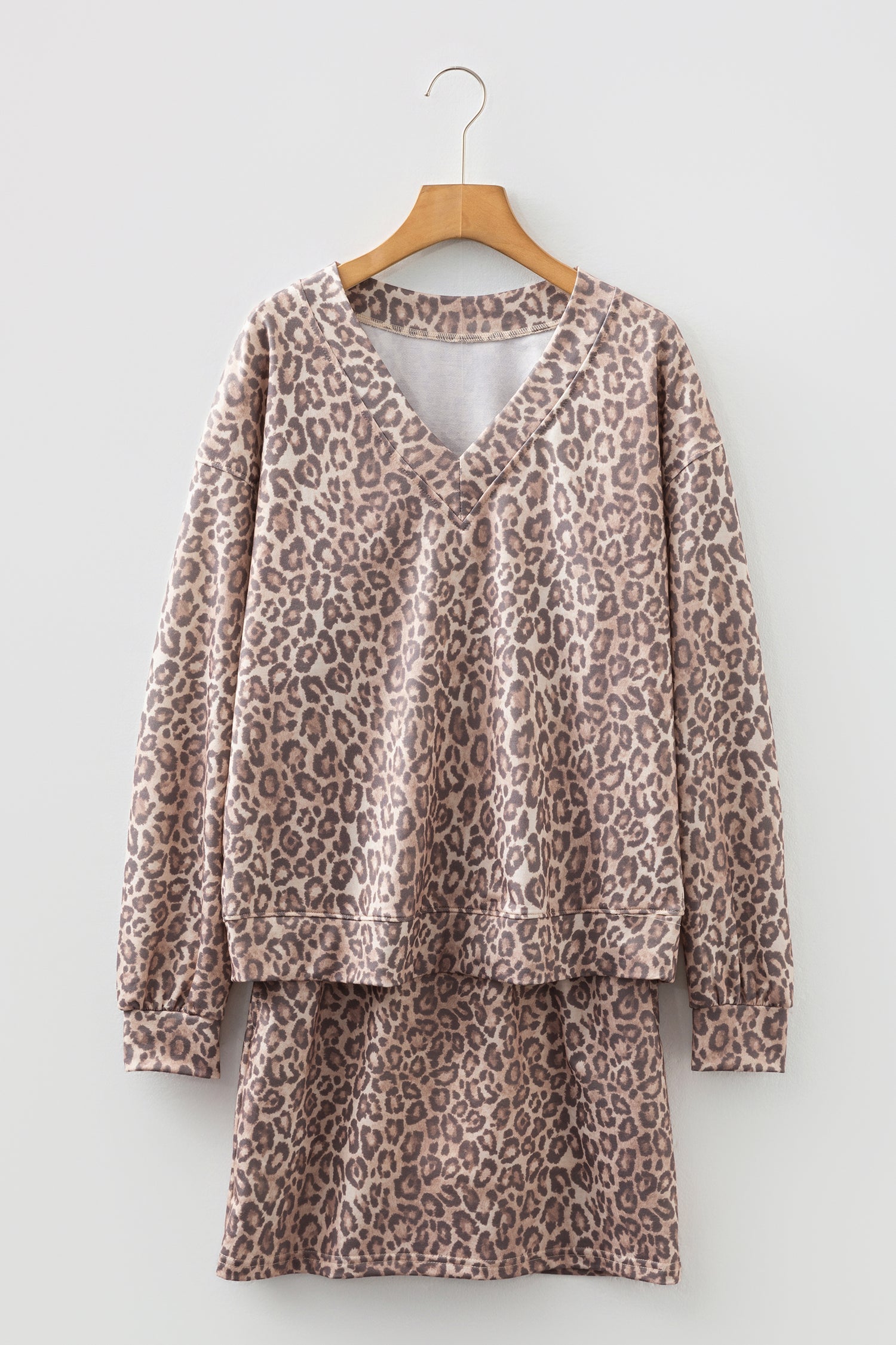 Leopard Print V-Neck Pullover Mini Skirt Co-ord Set - eAura