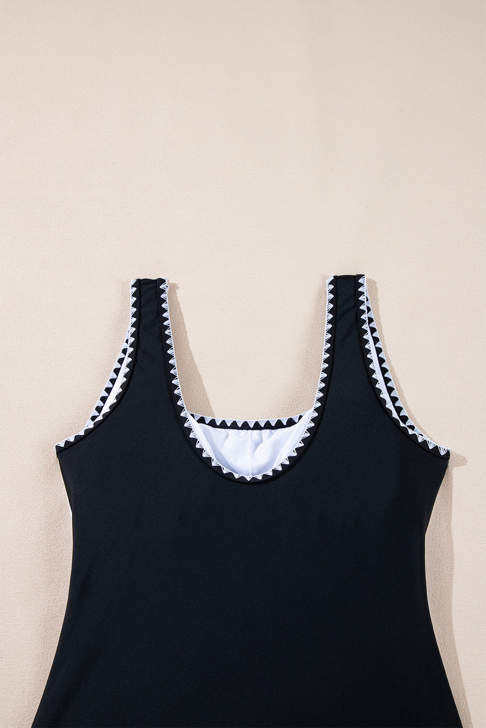 Black Colour Block Ric Rac Trim U Neck One Piece Swimsuit eAura