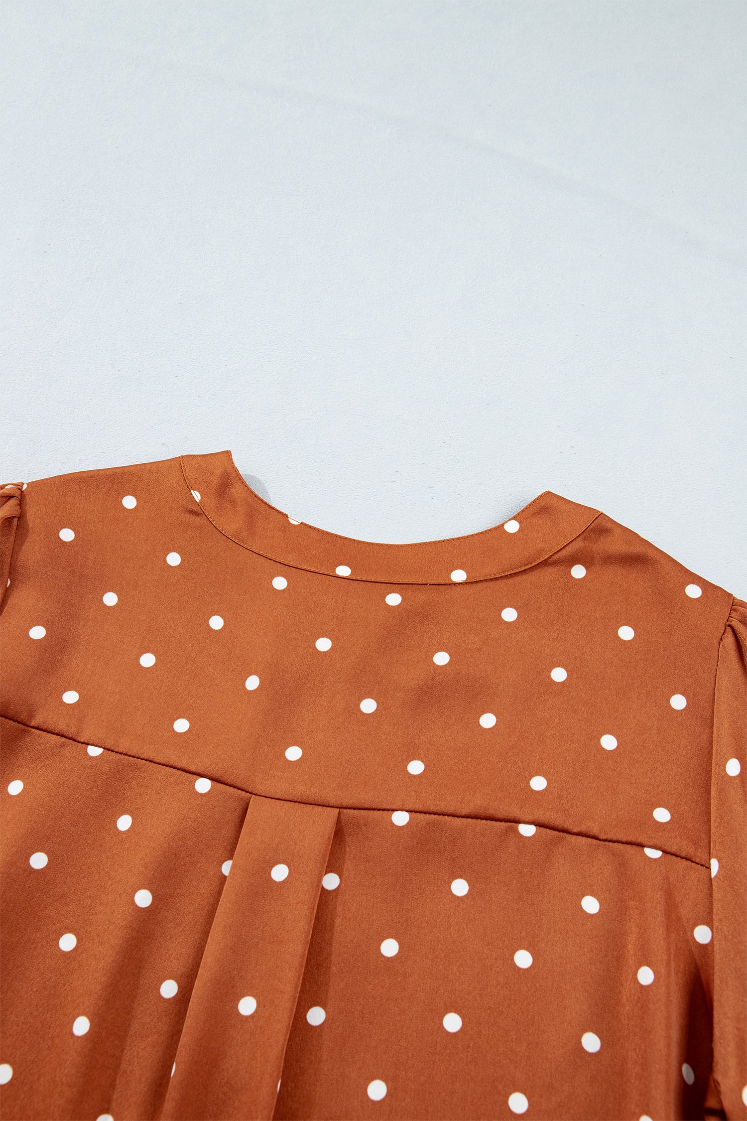 Polka Dot Half Button V Neck Long Sleeve Blouse – Brown