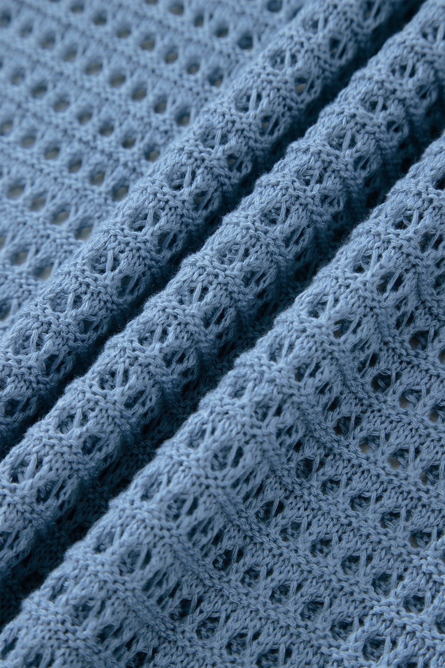 Myosotis Solid Color Hollow Out Knit Long Sleeve Crochet Sweater – Blue