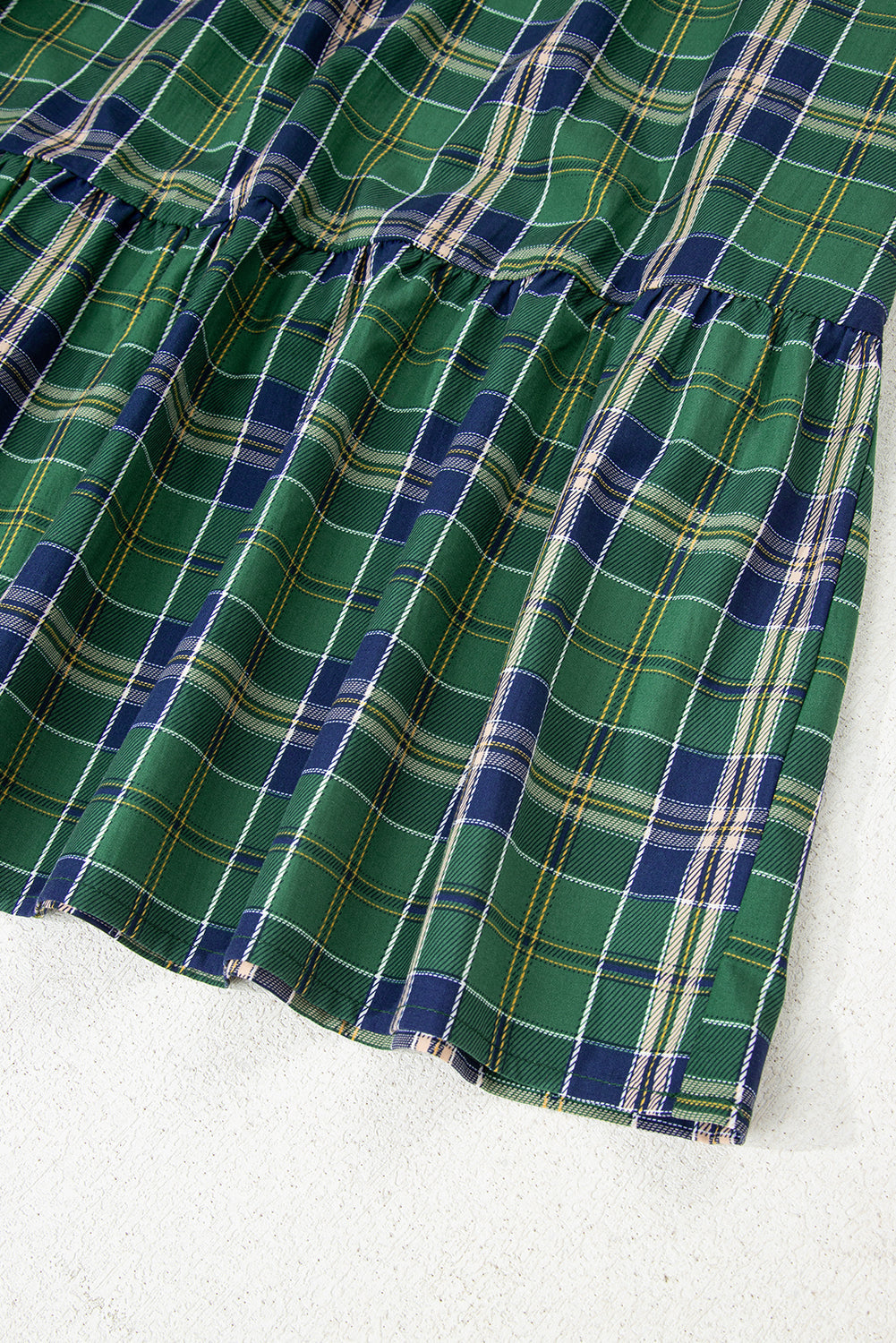 Green Plaid Print Frilly Collar Long Sleeve Shift Mini Dress eAura