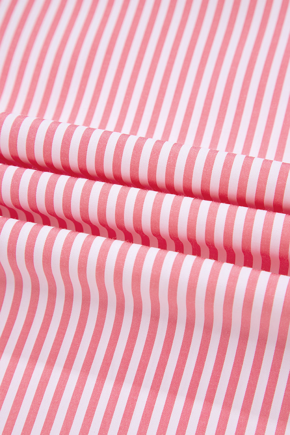 Pink Stripe Notched Neck Frilled Short Puff Sleeve Blouse eAura