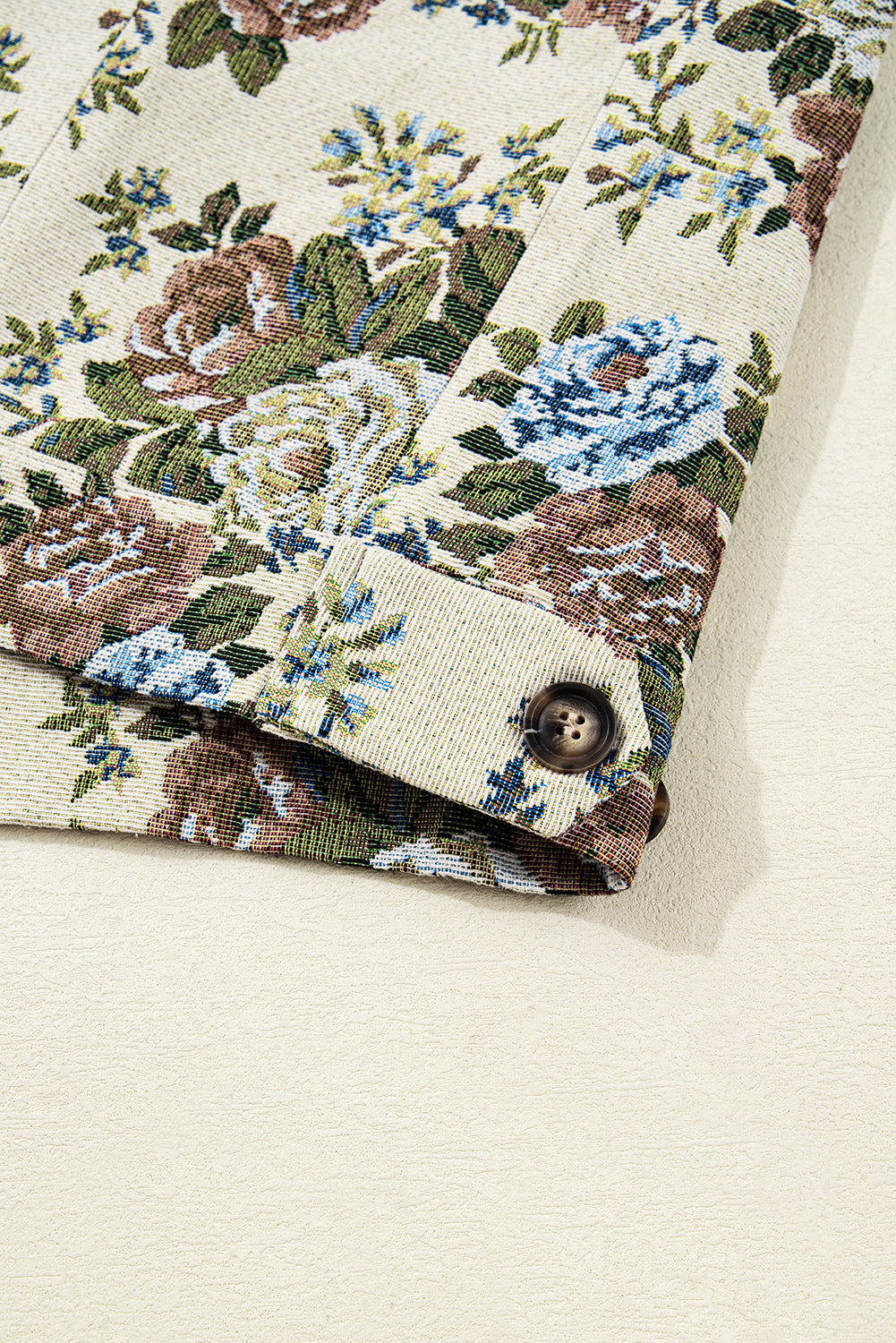 Khaki Floral Print Zip Up Contrast Collared Jacket - eAura