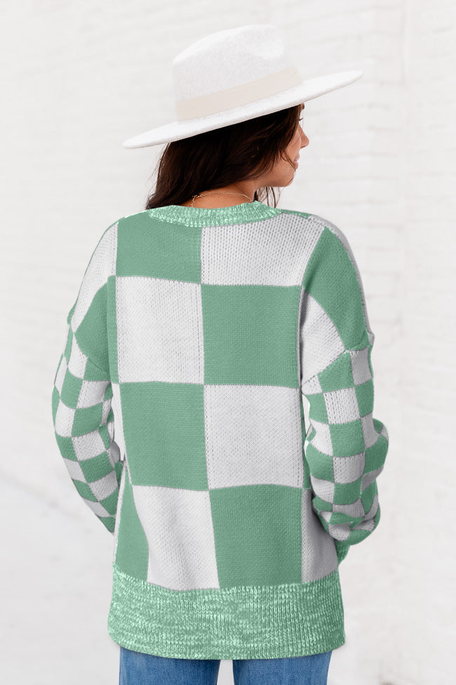 Flaxen Checkered Print Drop Shoulder Sweater eAura
