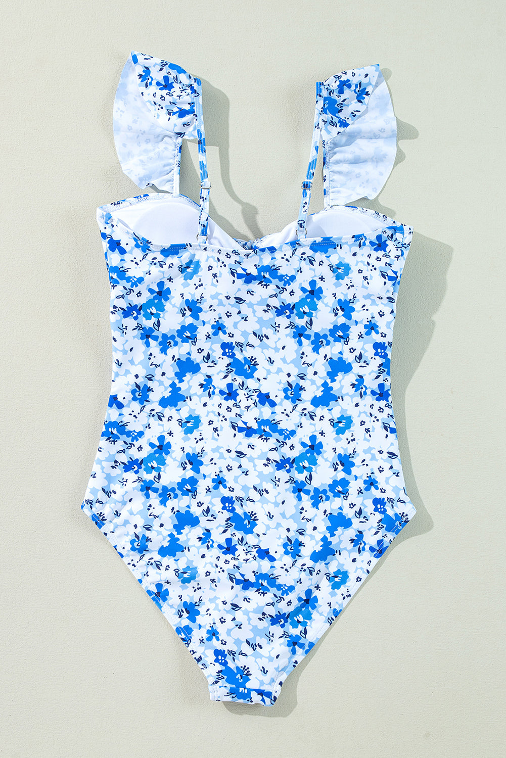Blue Floral Ruffled Strap Lace-up Hollow Out One Piece Swimsuit eAura