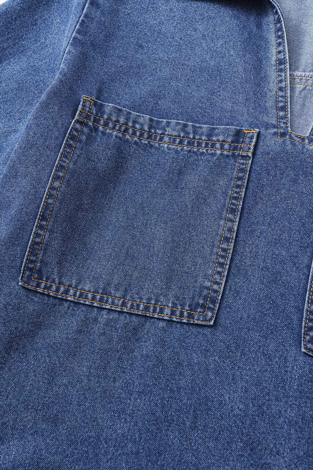 Blue Short Sleeve Collared Patched Pocket Denim Mini Dress eAura