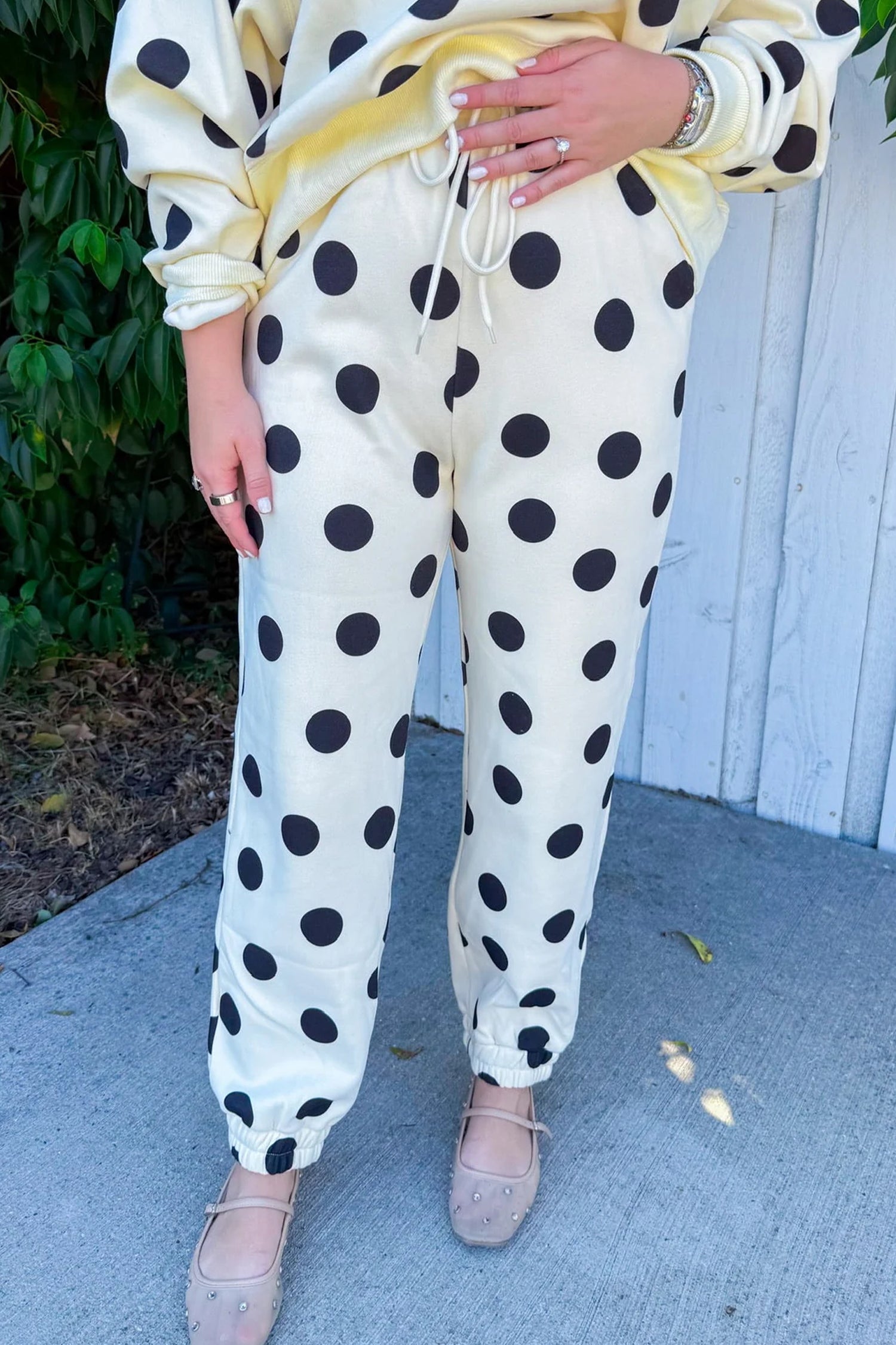 Polka Dot Print Drop Shoulder Pullover Drawstring Jogger Pant Co-ord Set