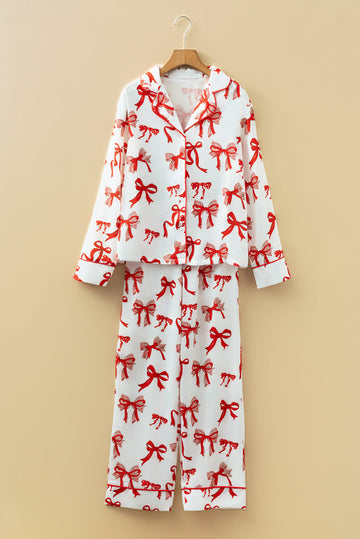Red Christmas Bow Print Pyjama Set - eAura