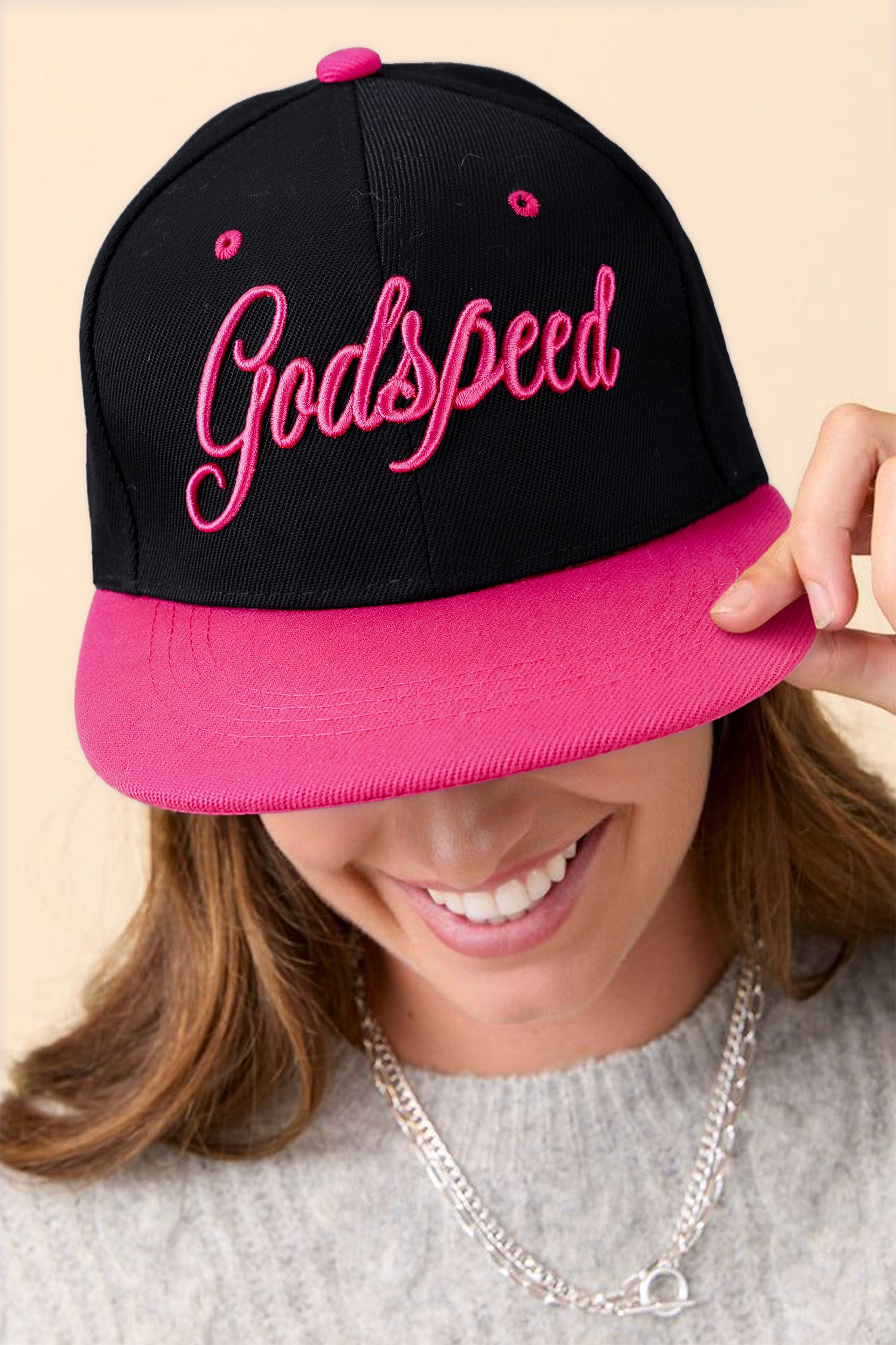 Pink Godspeed Letter Embroidered Cap