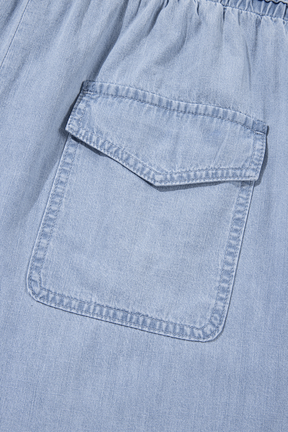 Beau Blue Pocketed Drawstring High Waist Plus Size Denim Shorts BB Fashion Outlet