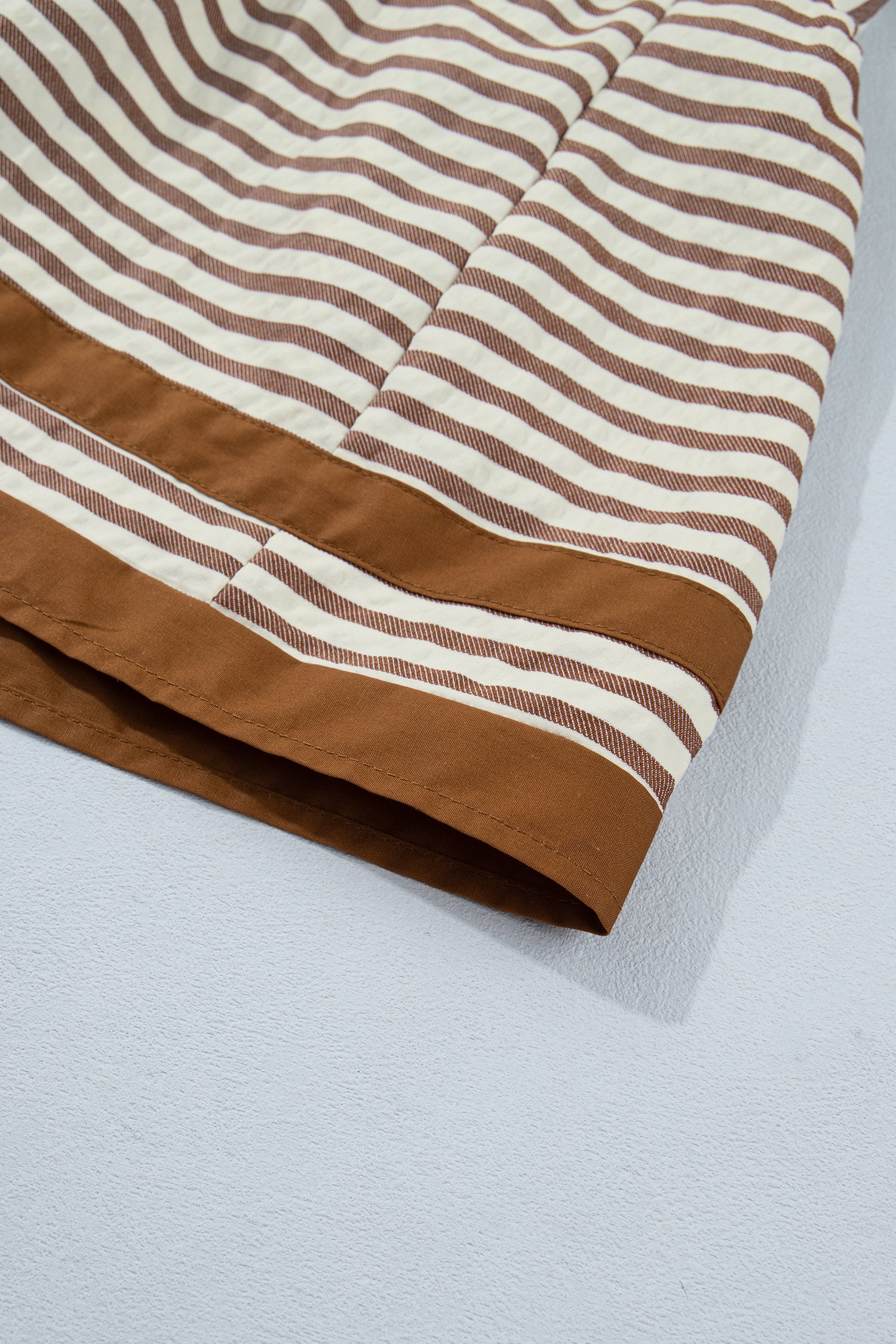 Shirt Collar Color Block Patchwork Trim Ruffle Hem Short Dress – Brown Stripe