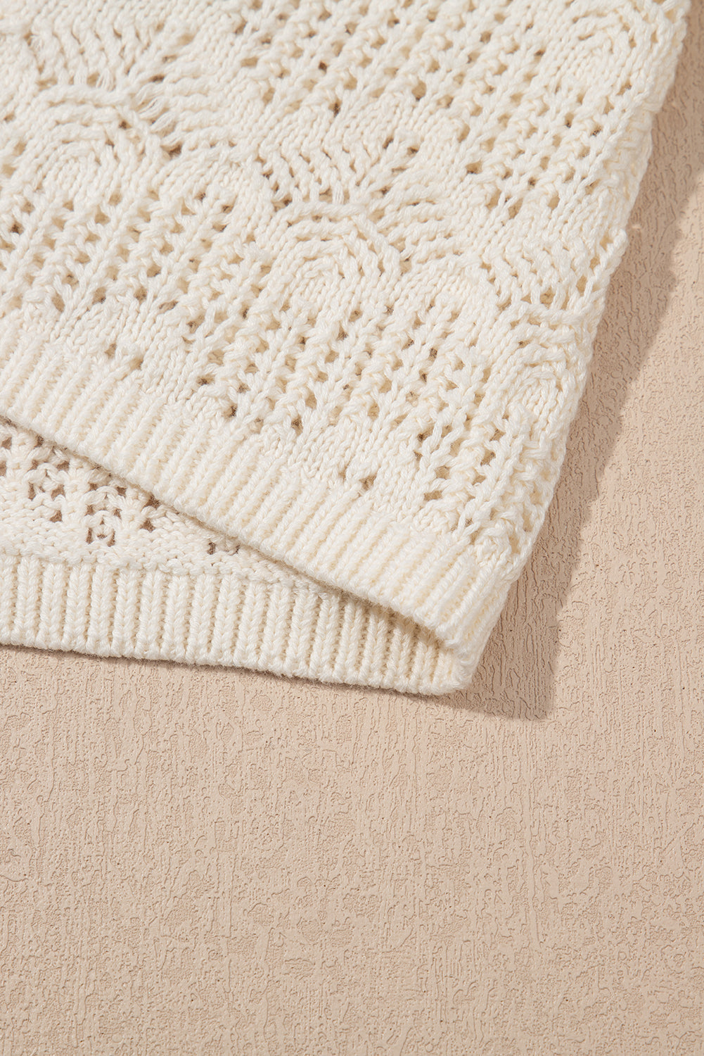 Beige Embroidered Patchwork Hollow Out Knitted Ruffle Top eAura