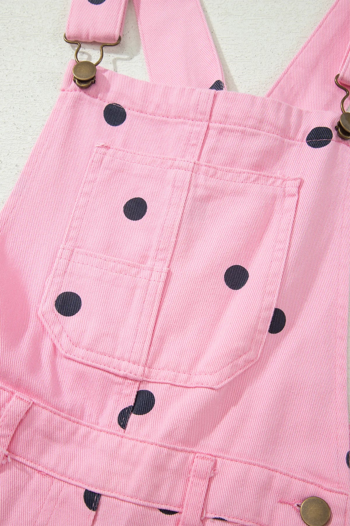 Polka Dot Print Bib Pocket Denim Barrel Overalls