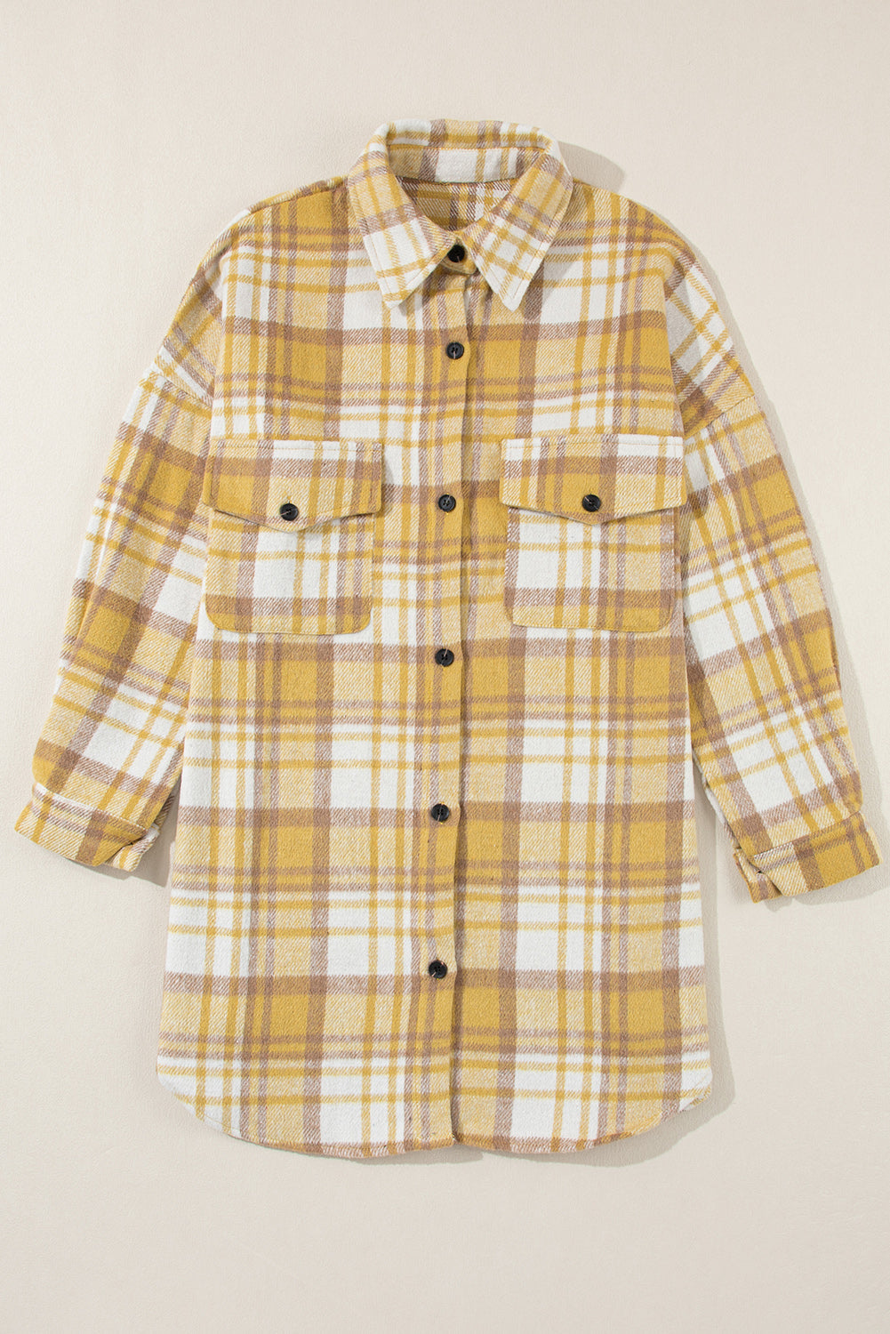 Yellow Plaid Flap Pocket Long Sleeve Shacket Beagle Boutique Fashion Outlet