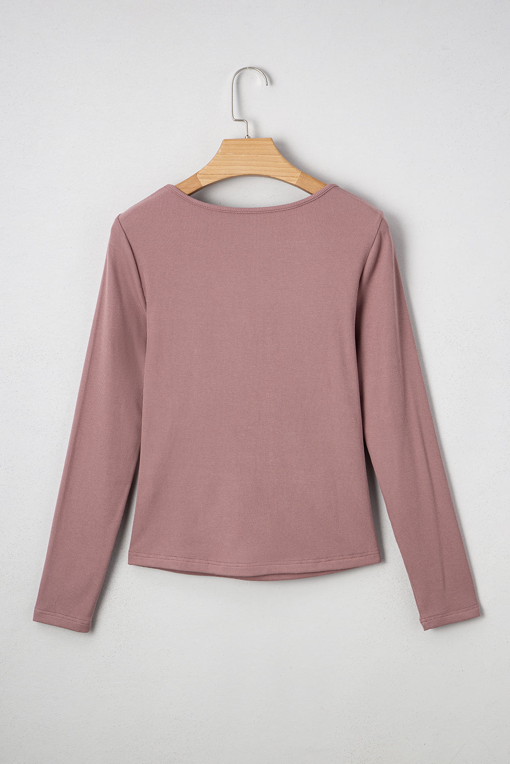 Gathered Bust Square Neck Ribbed Fit Long Sleeve Top - eAura