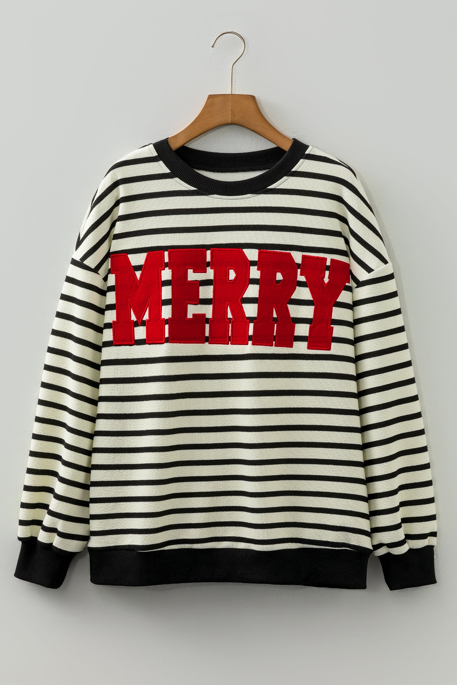 Black Stripe Contrast MERRY Letter Christmas Print Drop Shoulder Sweatshirt - Tops/Sweatshirts & Hoodies