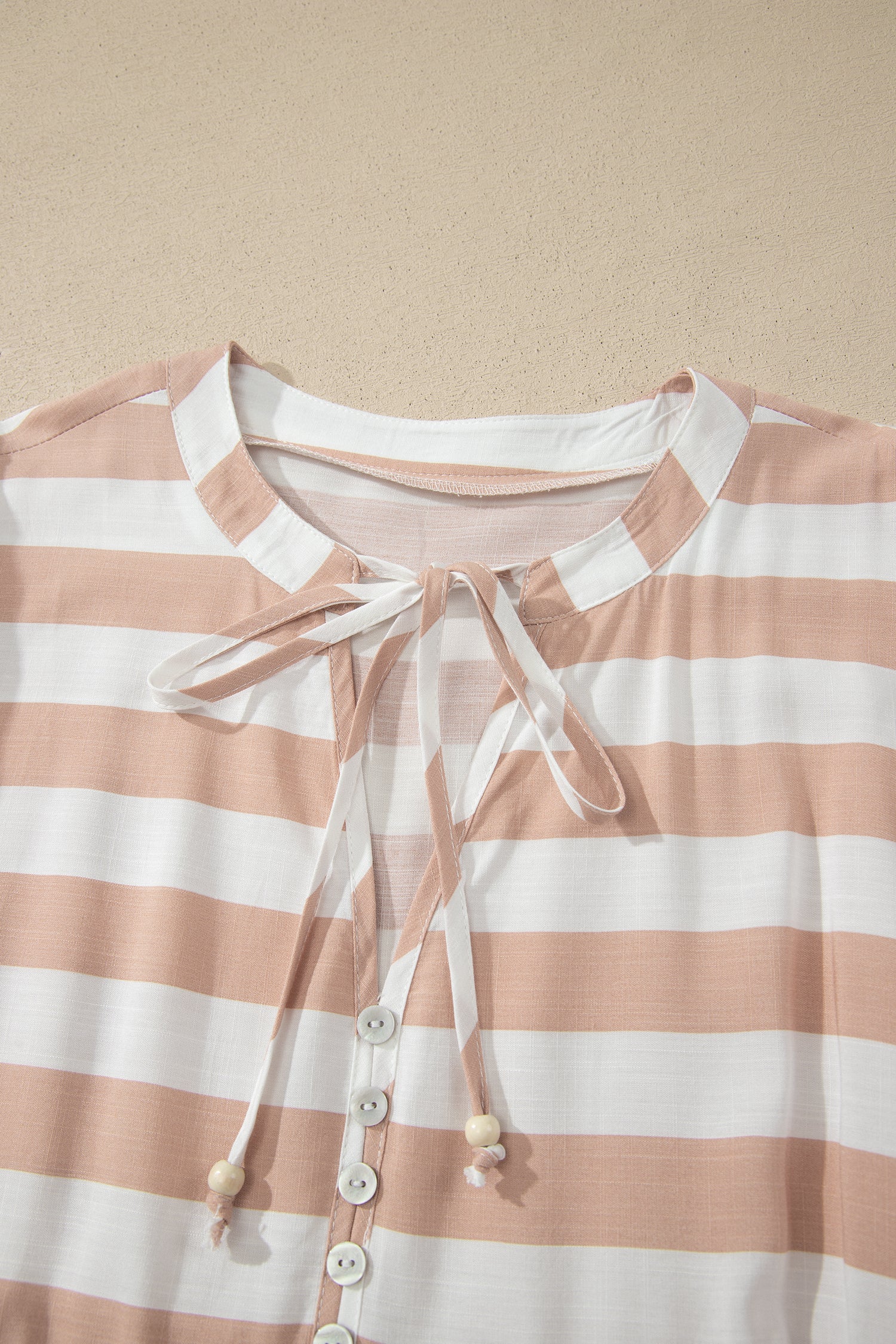 Khaki Stripe V Neck Ruffle Sleeve Flared Summer Dress