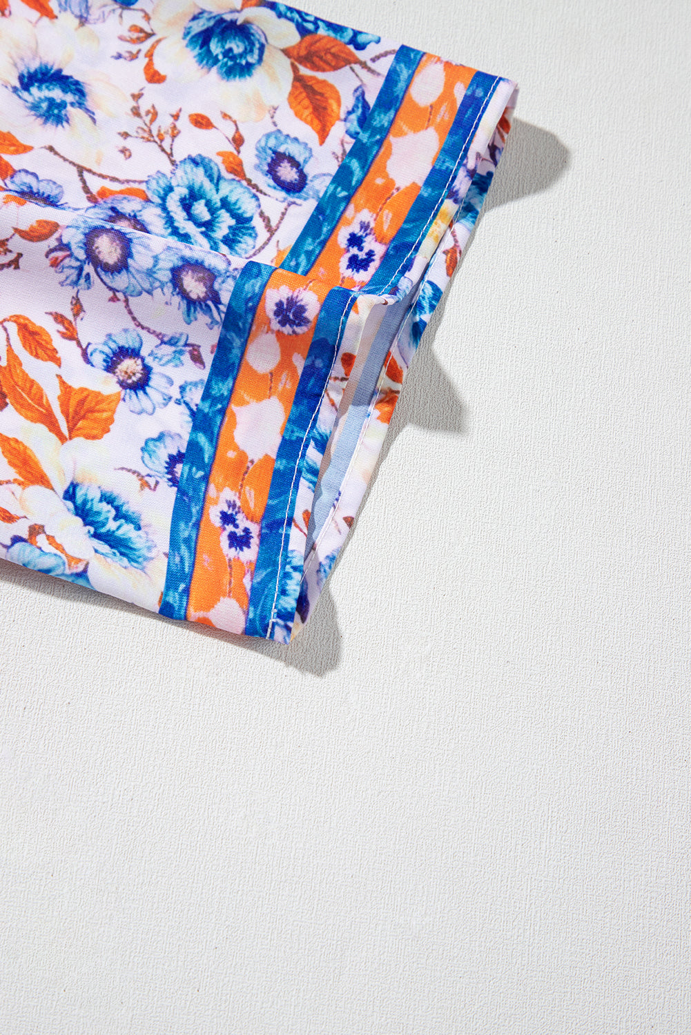 Sky Blue Mixed Floral Print Tie Split Neck Short Sleeve Dress eAura