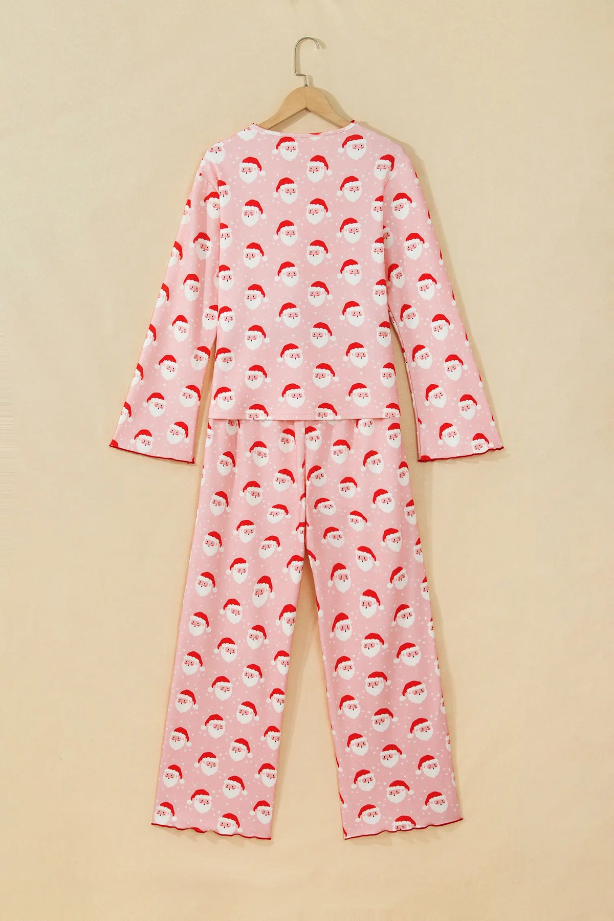 Lounge Set Santa Print Frilled Button Front Top and Pants