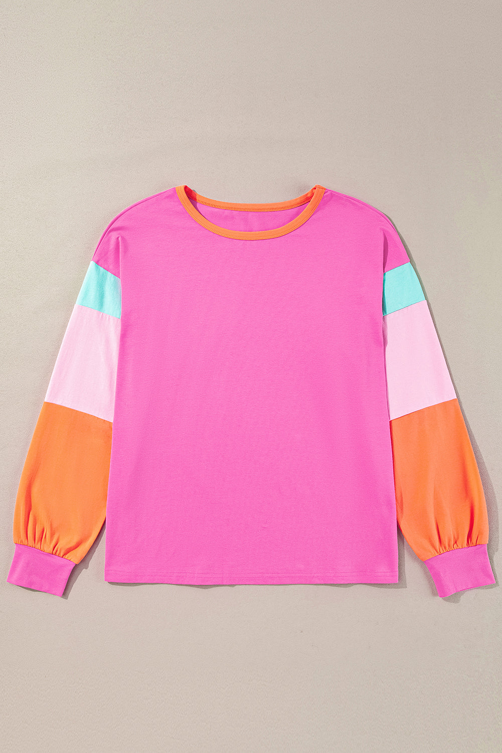 Dark Blue Colourblock Patchwork Long Sleeve Loose Top eAura