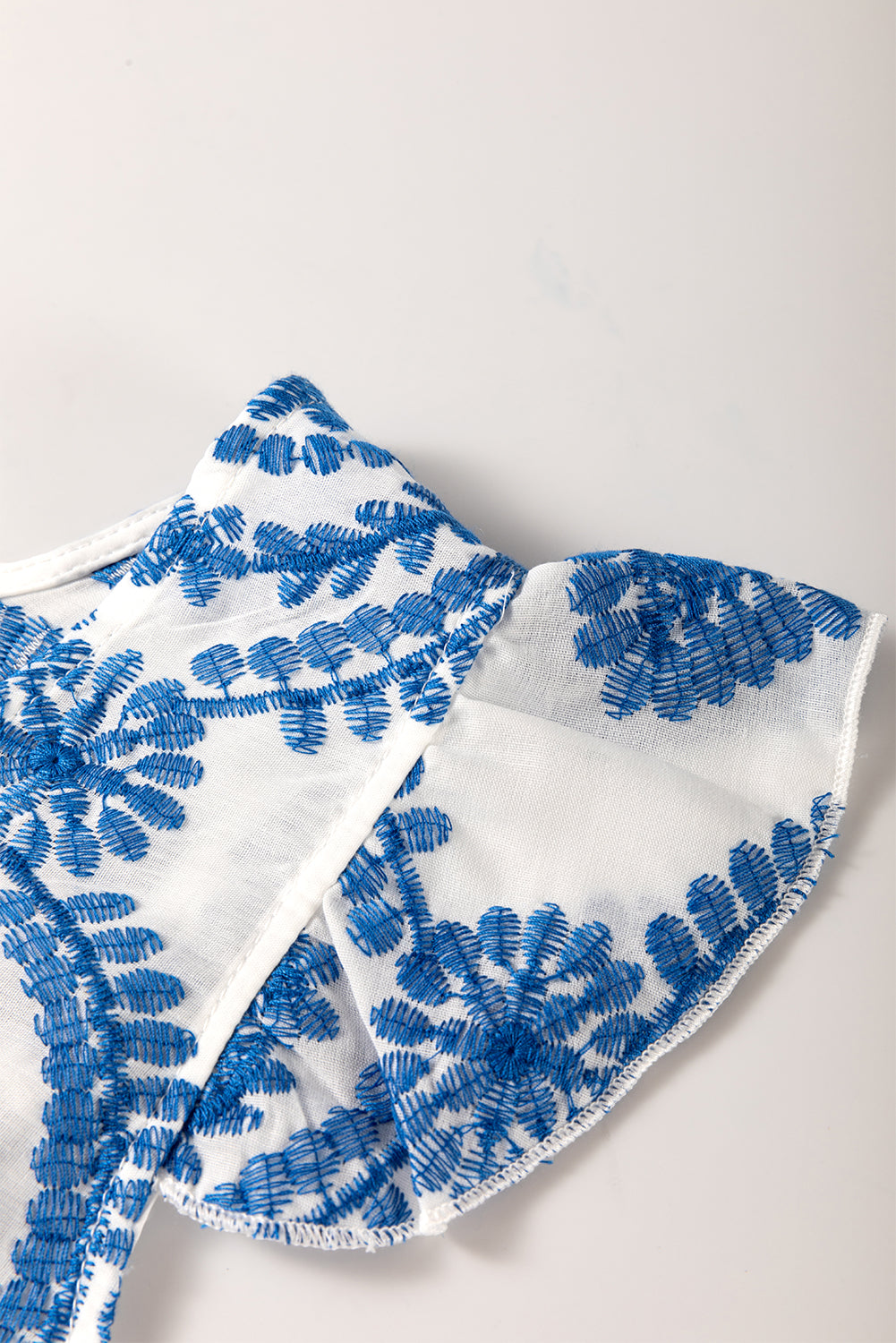 Blue Boho Print Flutter Sleeve Crew Neck Blouse eAura