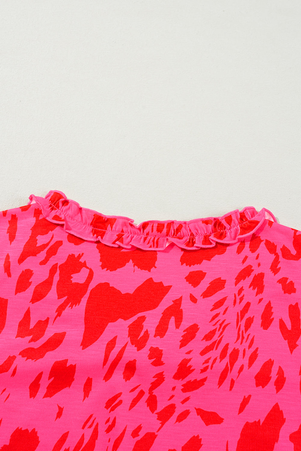 Rose Leopard Frilly V Neck Short Sleeve Blouse eAura