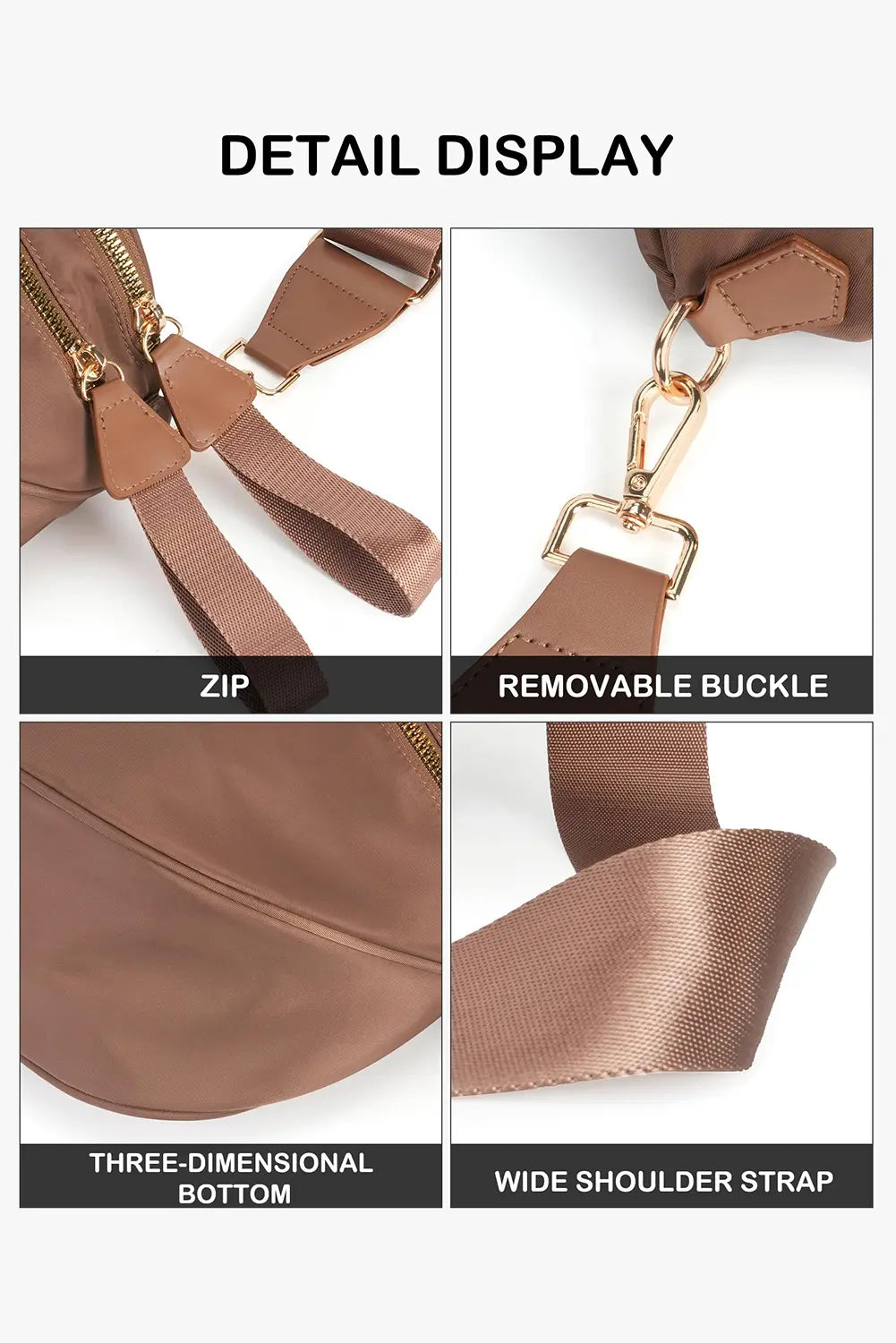 Double Zip Crescent Shape Adjustable Sling Bag