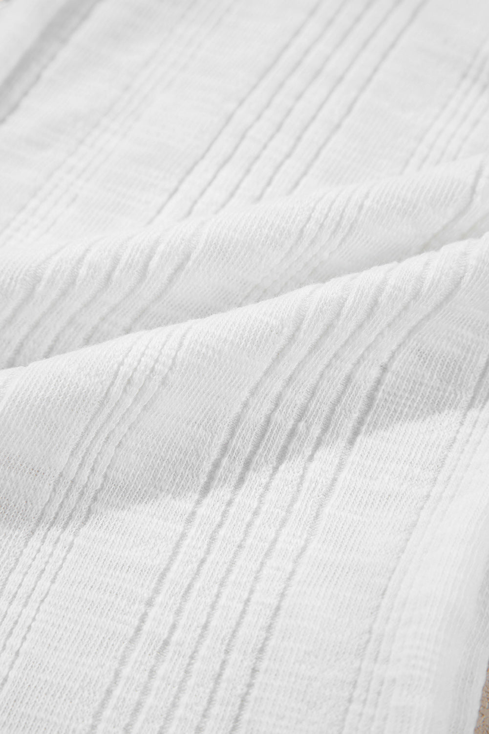 White Snap Button Drawstirng Tie Neck Textured Half Sleeve Shirt eAura