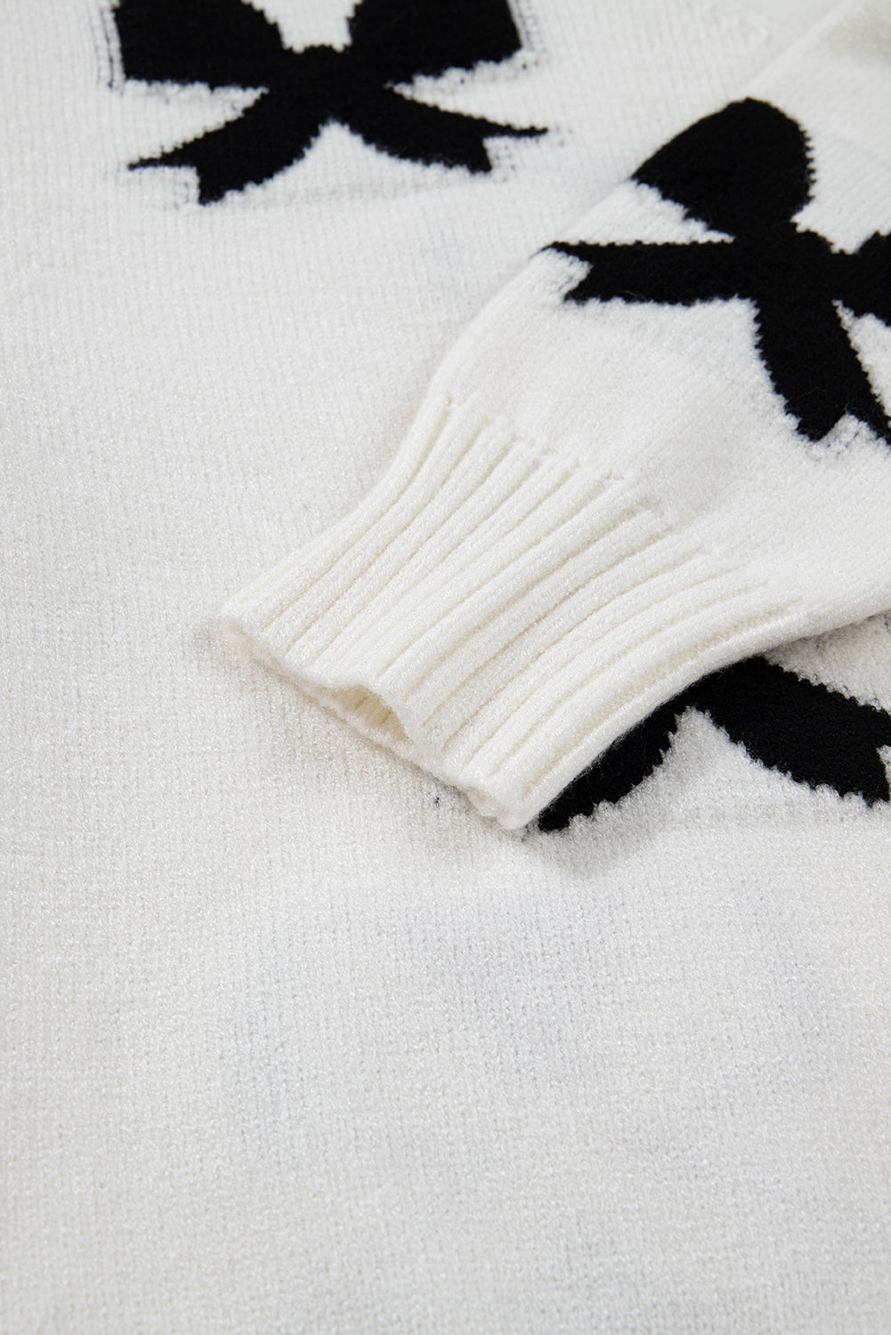 White Lace-up Bow Pattern Sweater Cardigan - eAura