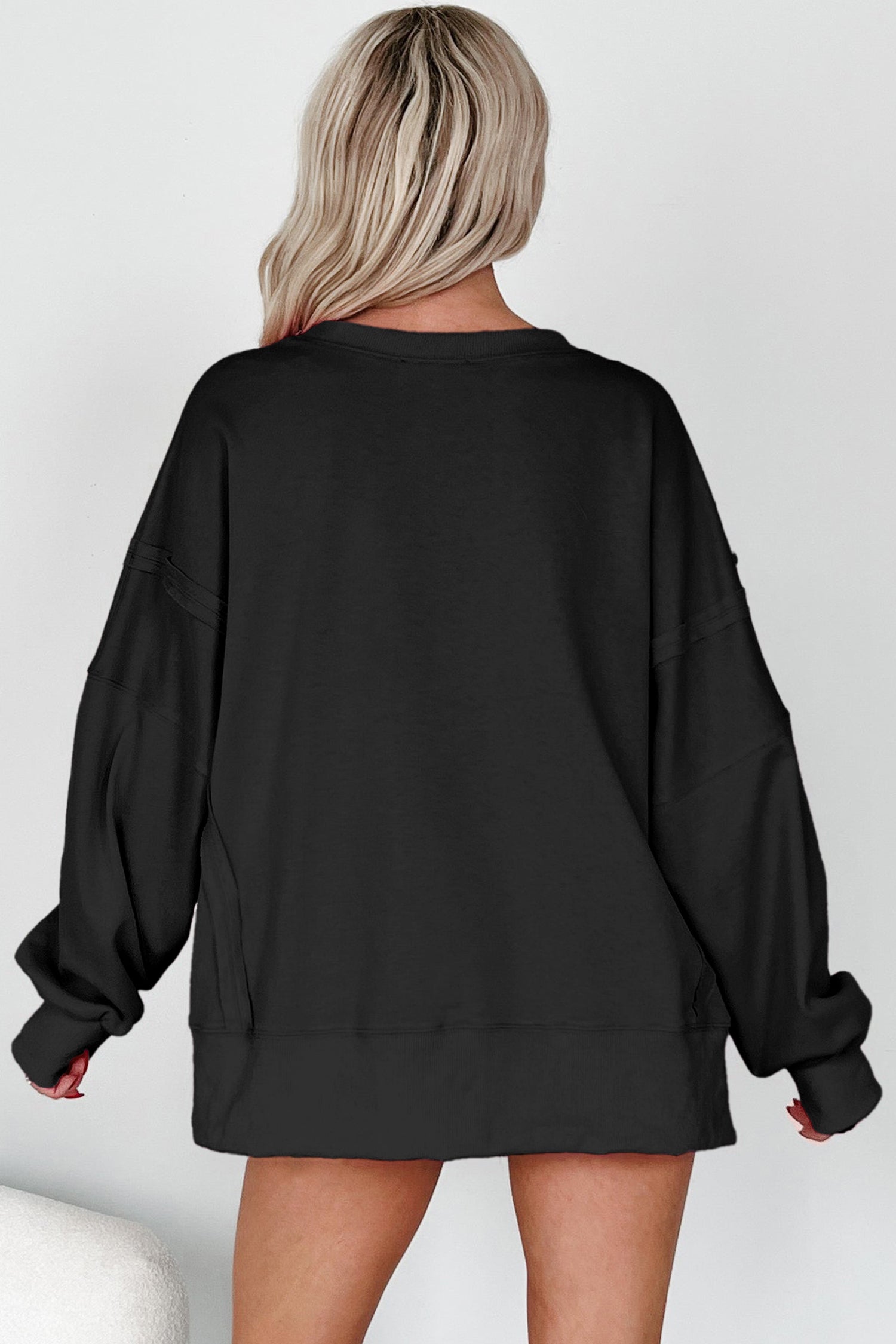 Sequin XOXO Letter Graphic Exposed Seam Oversized Sweatshirt - Tops/Sweatshirts & Hoodies