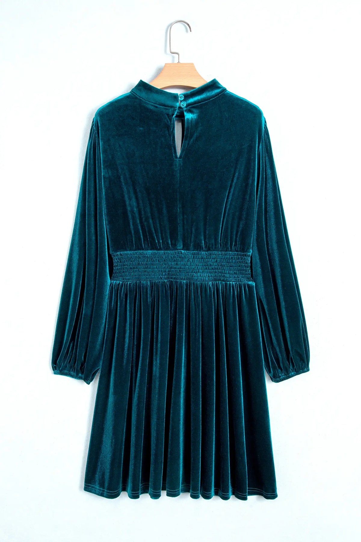 Skobeloff High Neck Keyhole Detail Long Sleeve Velvet Mini Dress