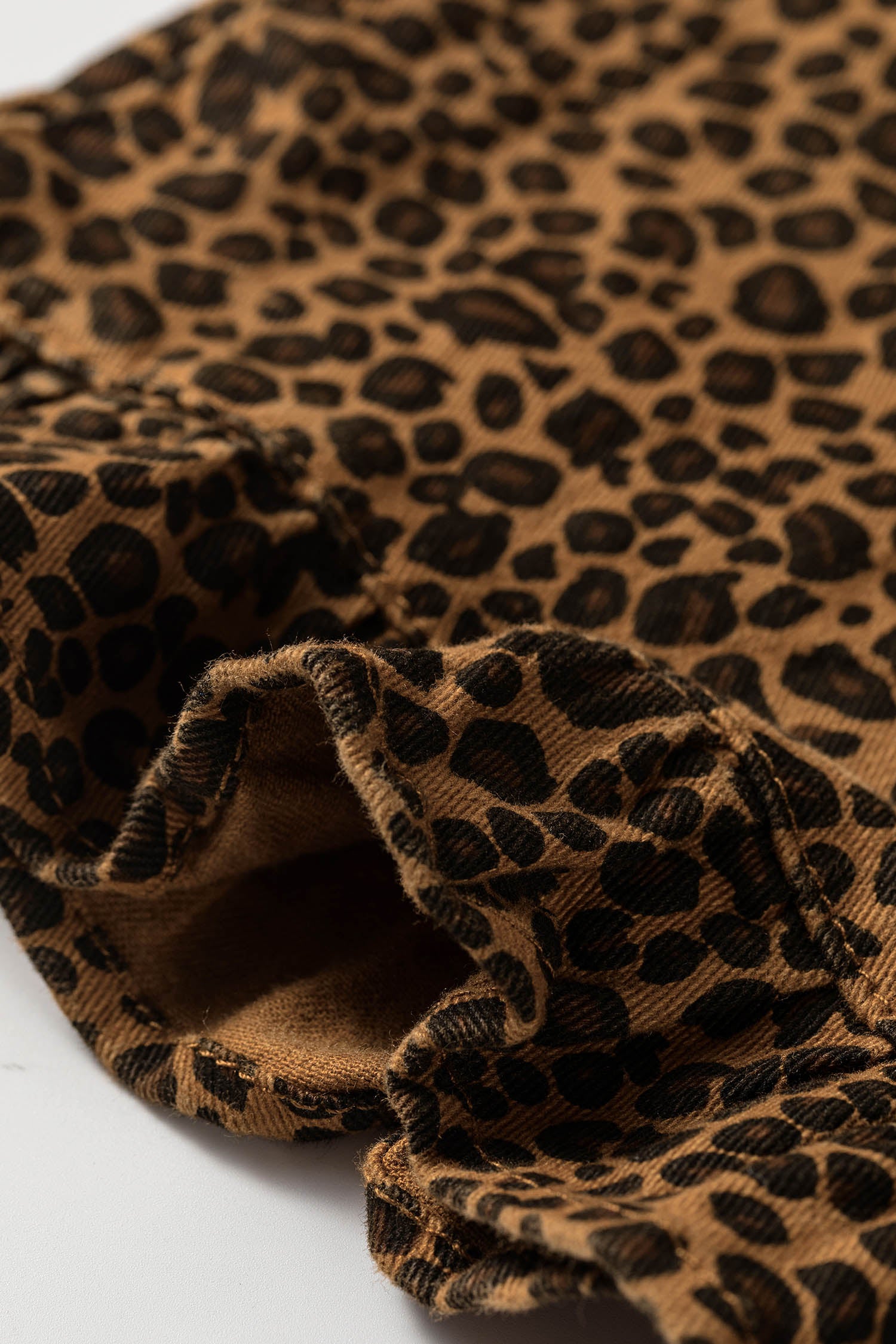Leopard Print Ruffled Hem Shift Jeans – Brown