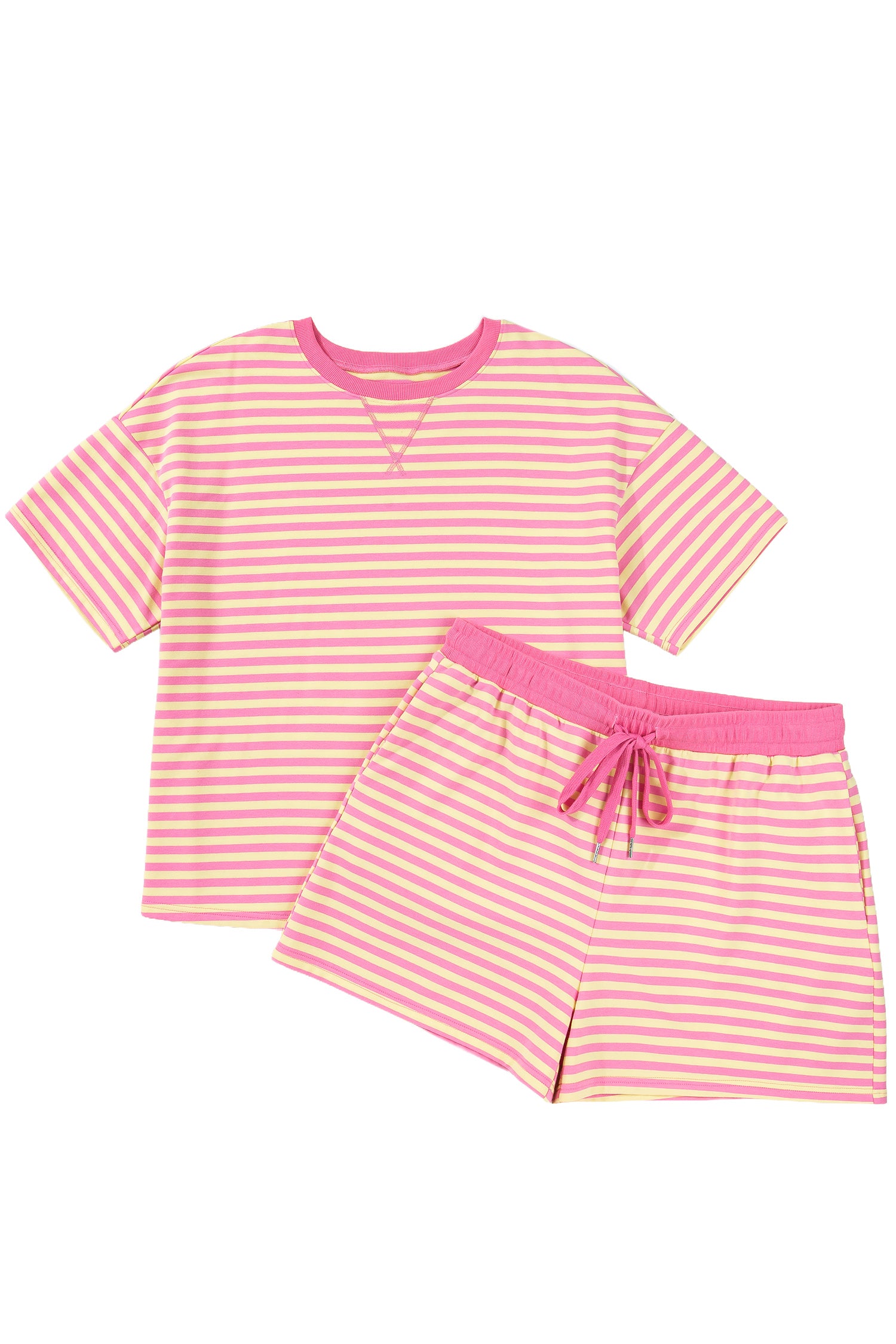 Stripe Boxy Tee Drawstring Elastic Waist Plus Size Short Co-ord Set